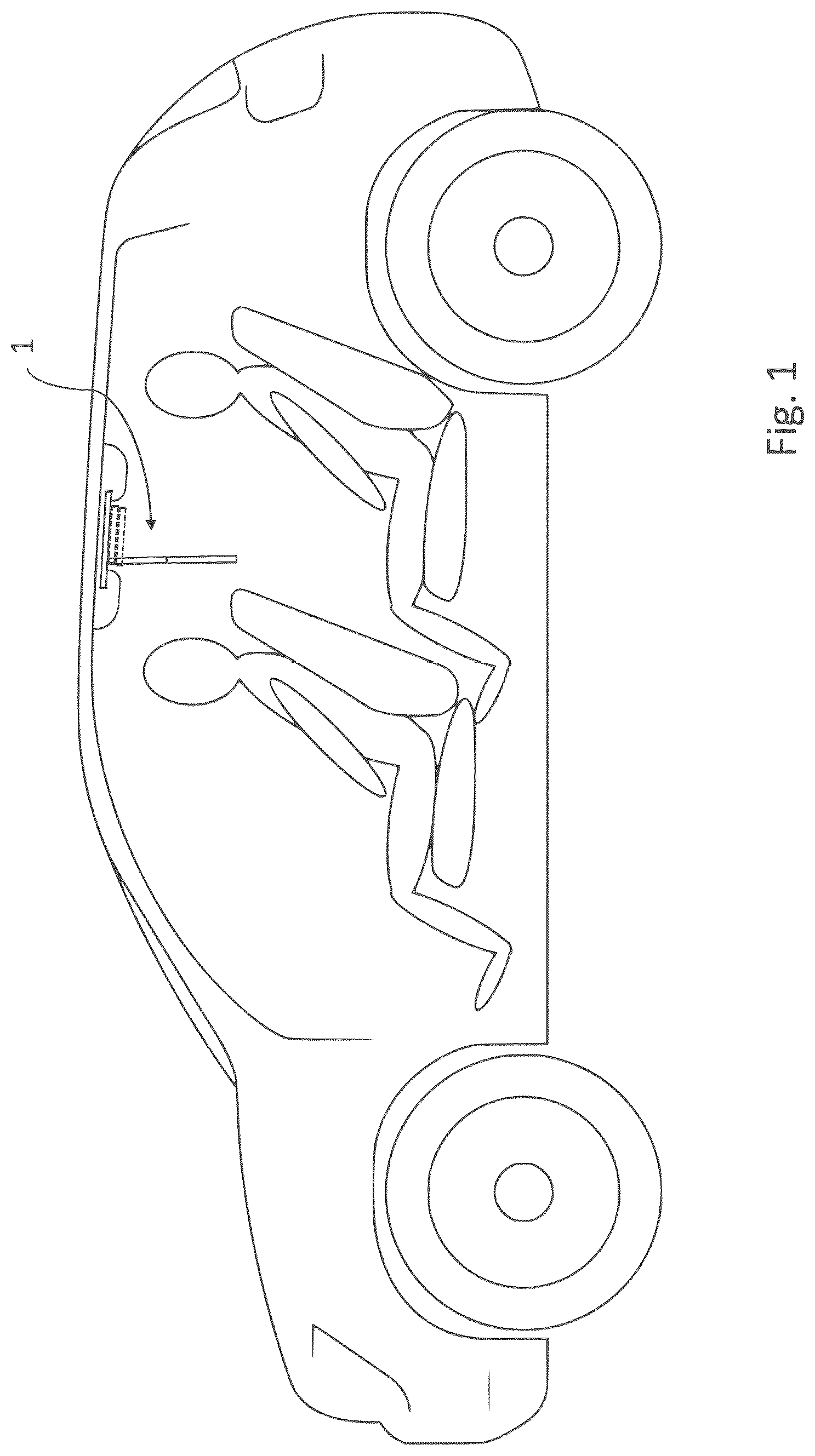 Patent US12581605 Figure 1 – Vehicle and a foldable display device for use therein
