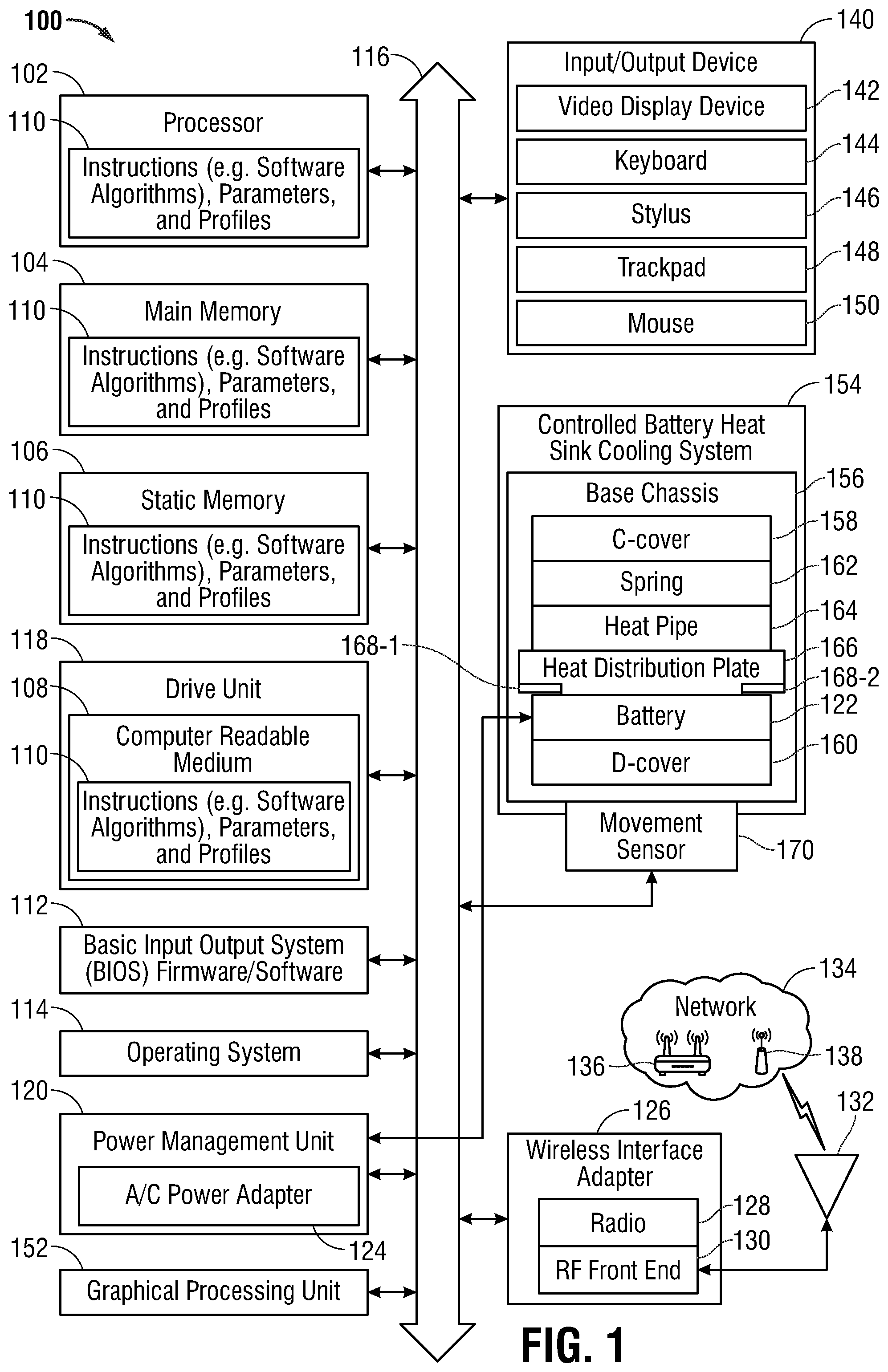 Patent US12581614 Figure 1 – Method and apparatus for an automatic battery heat sinking operation control mechanism