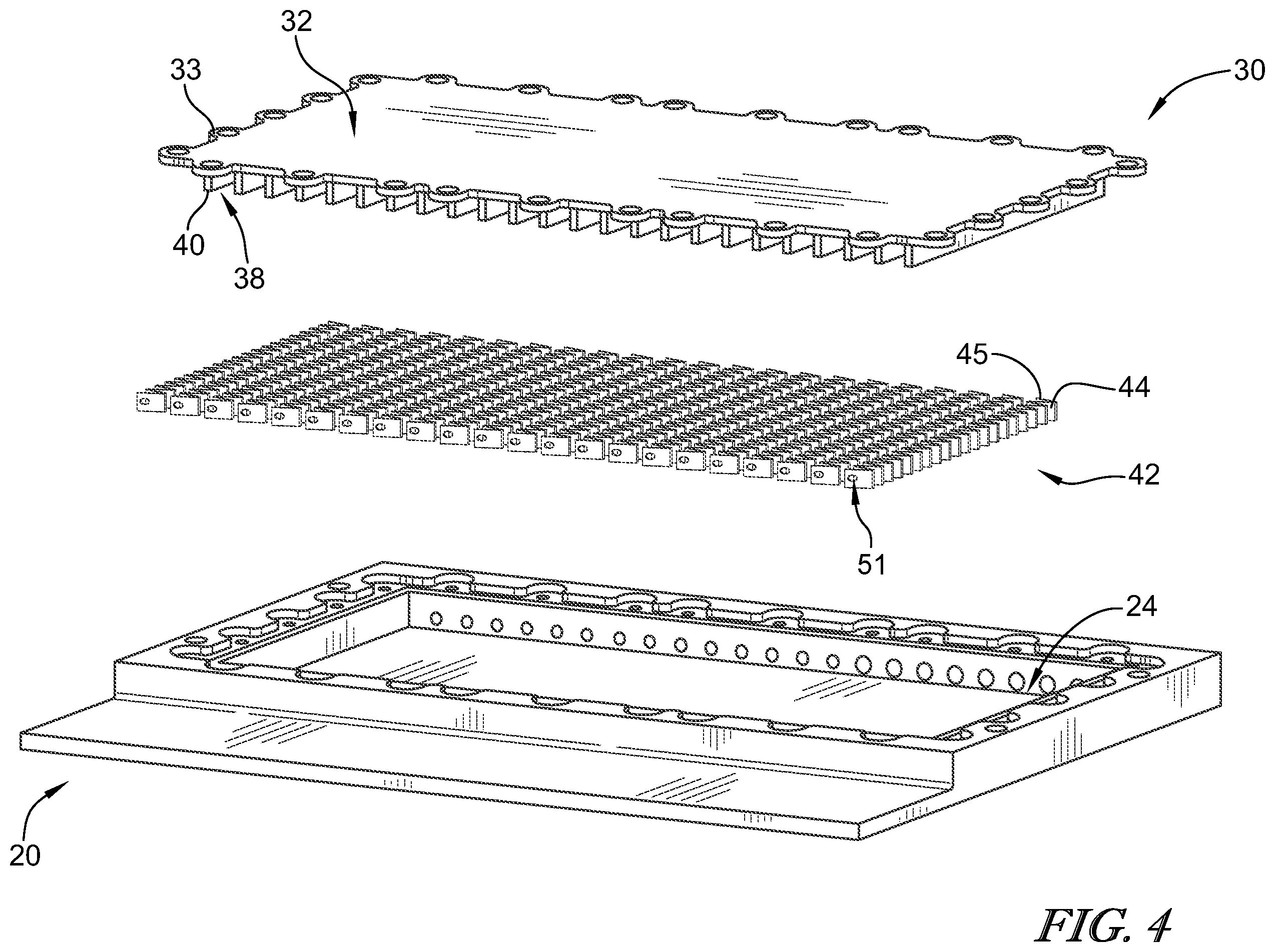 Patent US12581618 Figure 4 – Stacked cold plate with flow guiding vanes having through holes and method of manufacturing