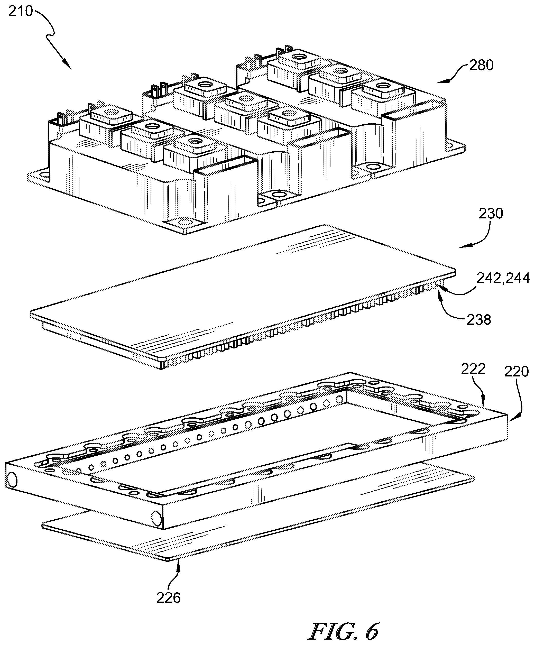 Patent US12581618 Figure 6 – Stacked cold plate with flow guiding vanes having through holes and method of manufacturing