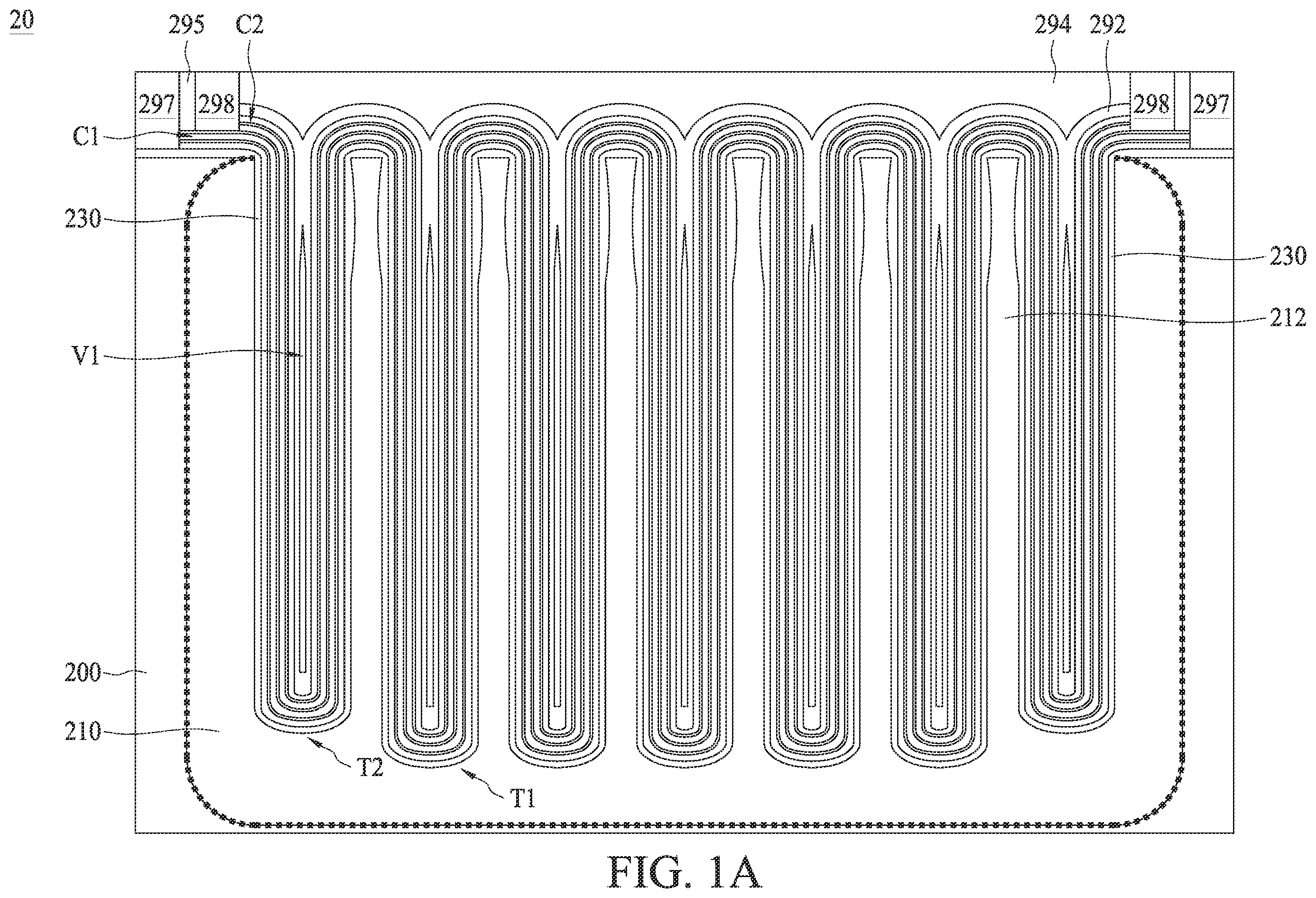 Patent US12581636 Figure 1 – Stress absorbing trench capacitor and method for forming the same