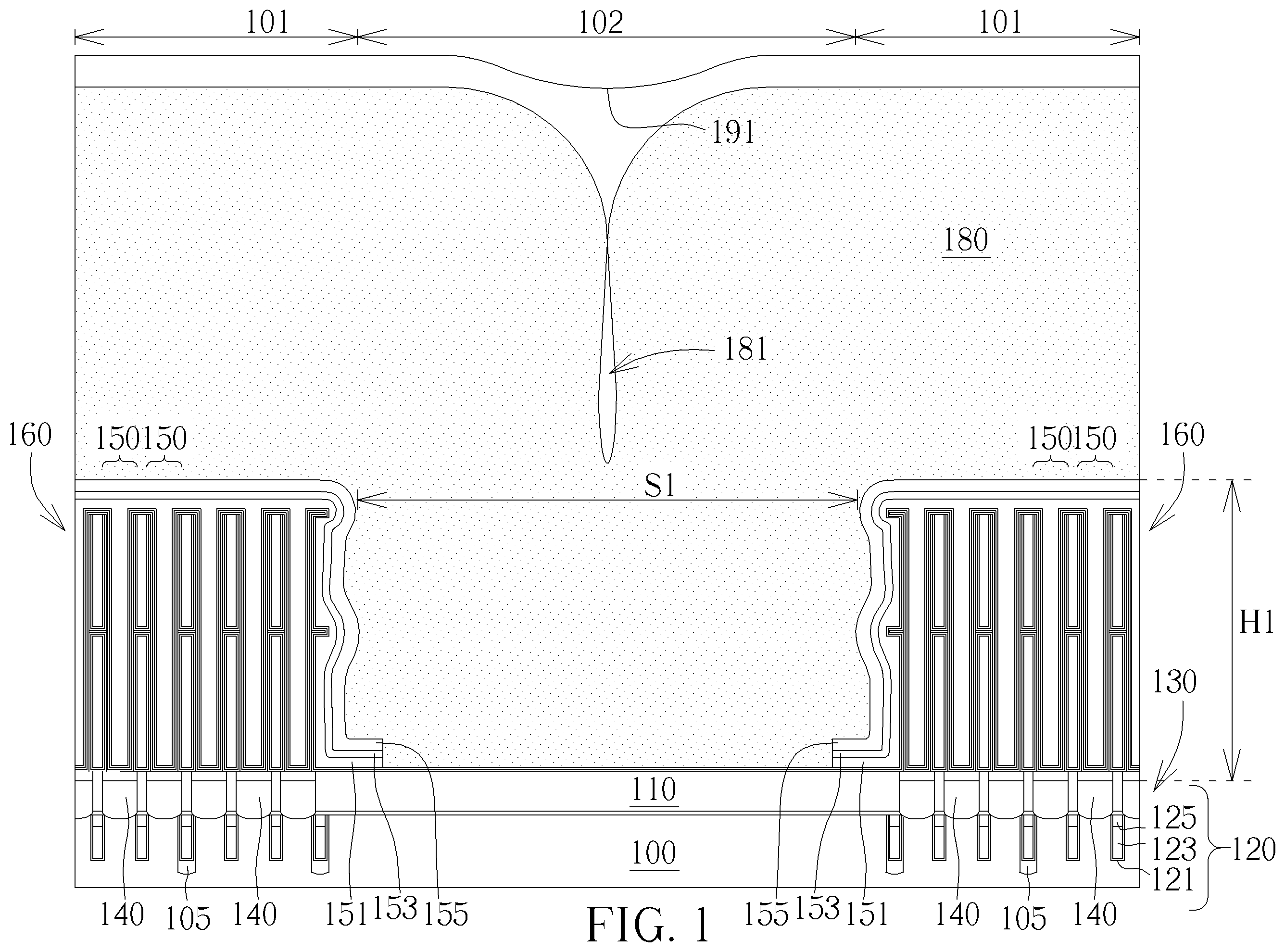 Patent US12581638 Figure 1 – Semiconductor memory device having interface layer between capacitor structures and method of fabricating the same