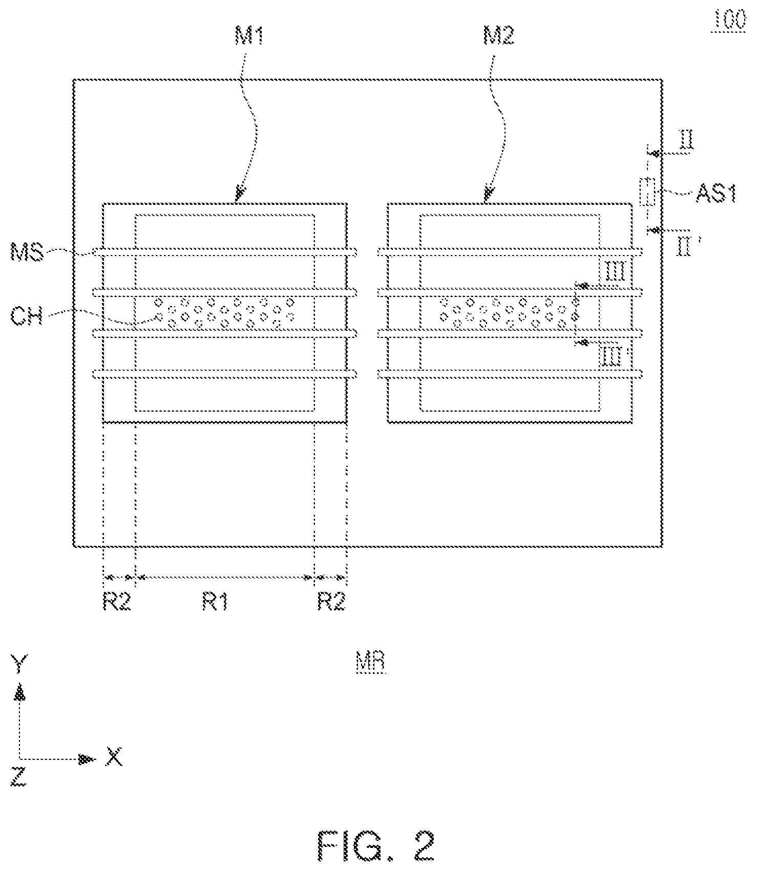 Patent US12581646 Figure 2 – Semiconductor devices with align key structure for stack structures and data storage systems including the same