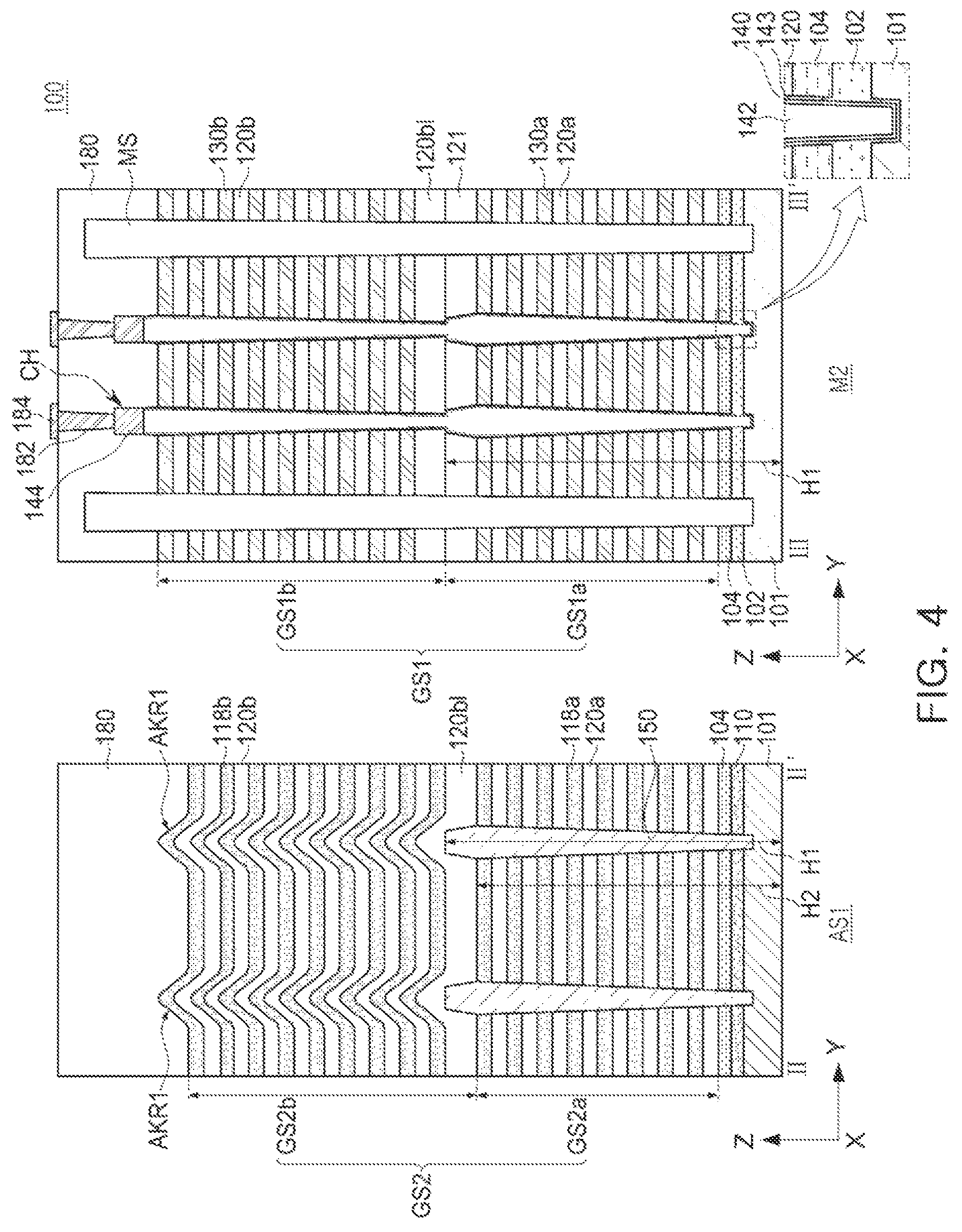 Patent US12581646 Figure 4 – Semiconductor devices with align key structure for stack structures and data storage systems including the same