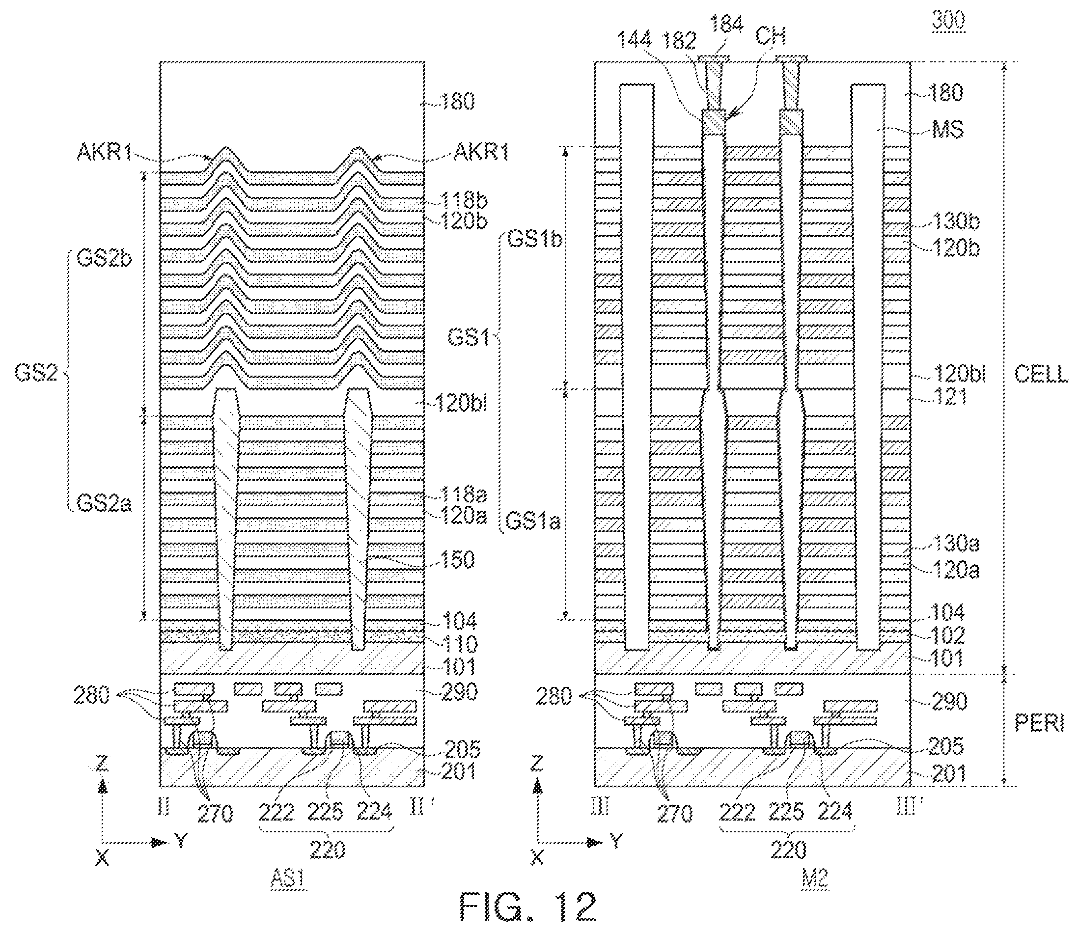 Patent US12581646 Figure 12 – Semiconductor devices with align key structure for stack structures and data storage systems including the same