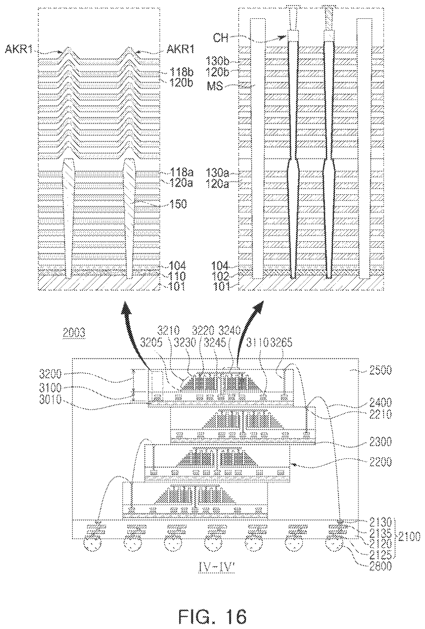 Patent US12581646 Figure 16 – Semiconductor devices with align key structure for stack structures and data storage systems including the same