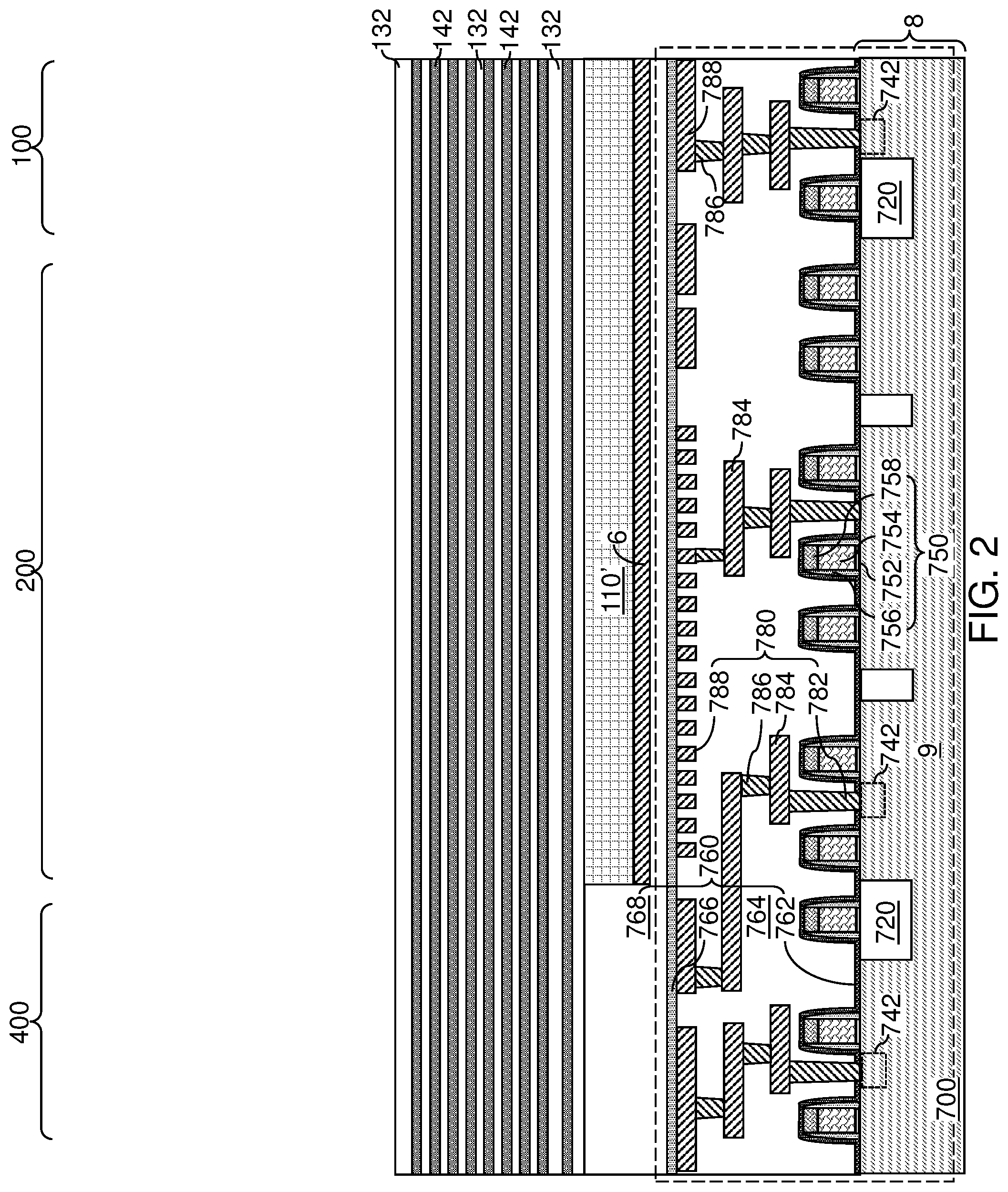Patent US12581656 Figure 4 – Three-dimensional memory device and method of making thereof using etch stop structures located between tiers