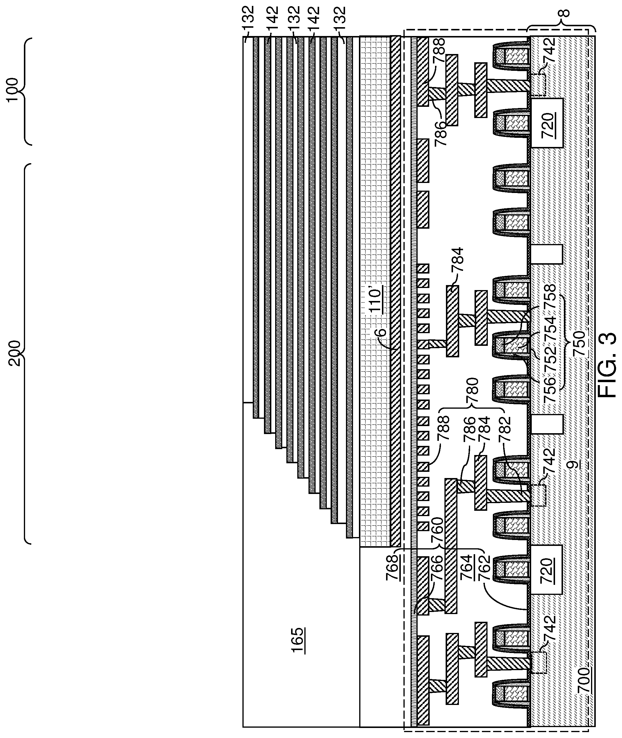 Patent US12581656 Figure 5 – Three-dimensional memory device and method of making thereof using etch stop structures located between tiers