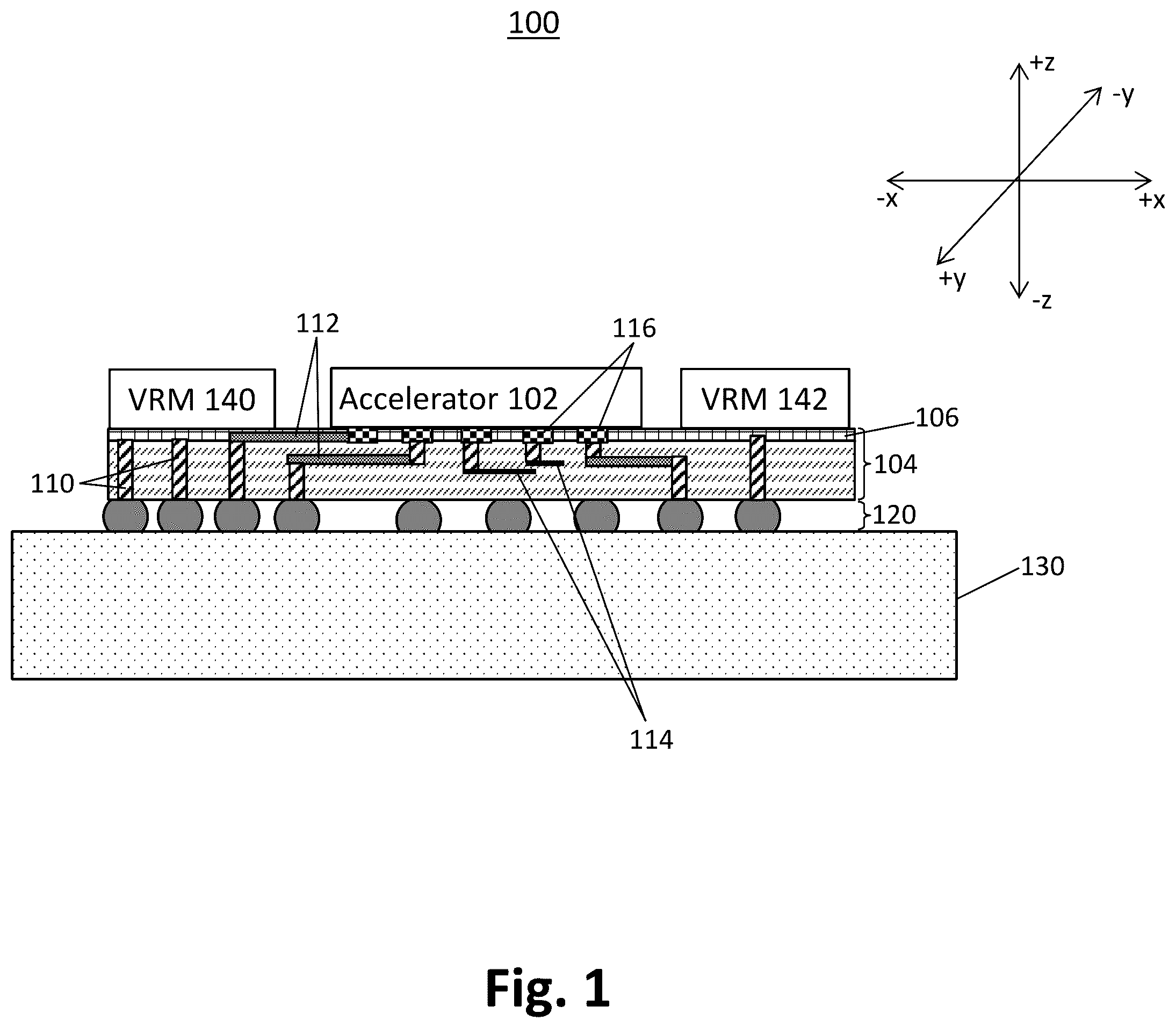 Patent US12581663 Figure 1 – Heterogeneous integration structure with voltage regulation
