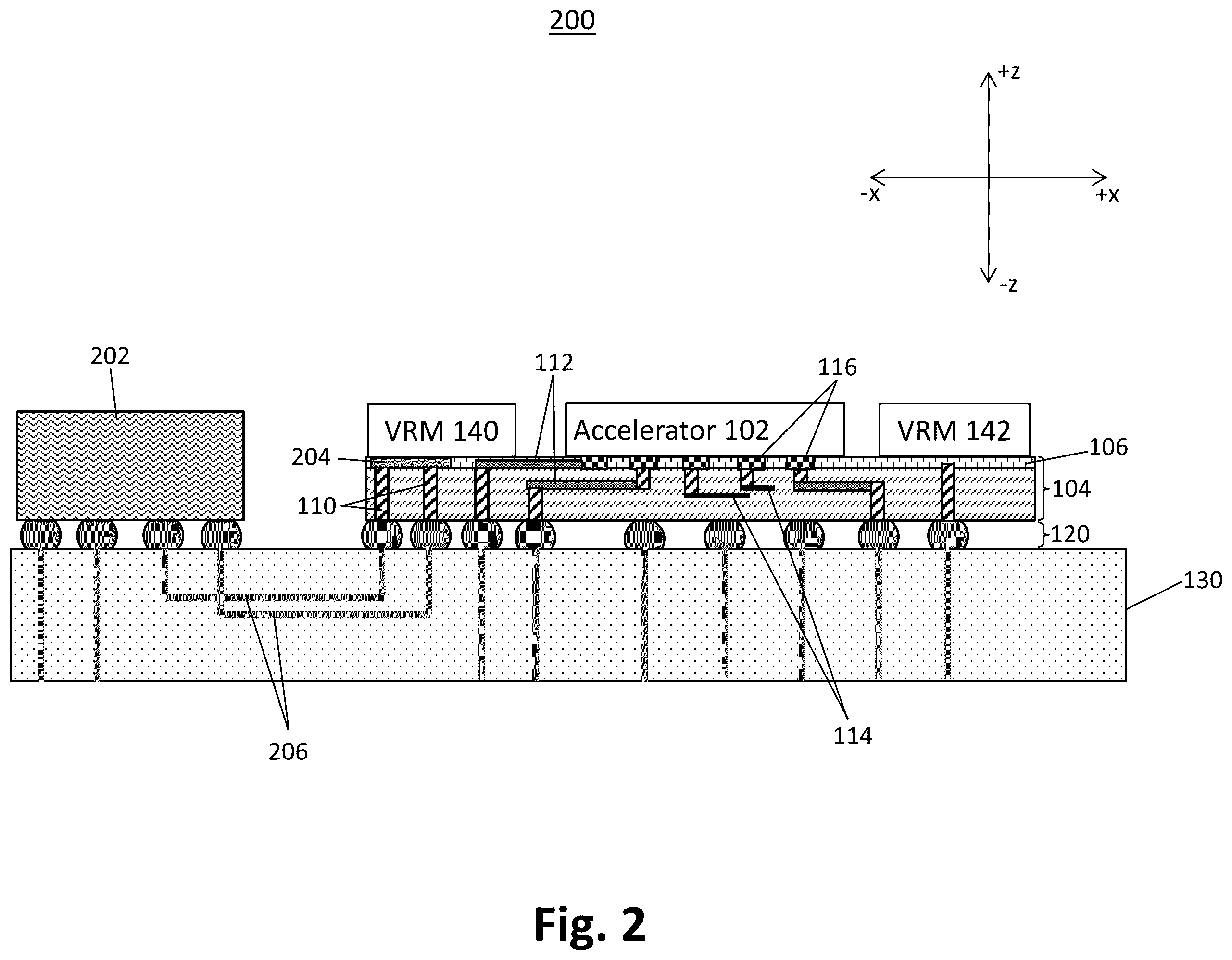 Patent US12581663 Figure 2 – Heterogeneous integration structure with voltage regulation