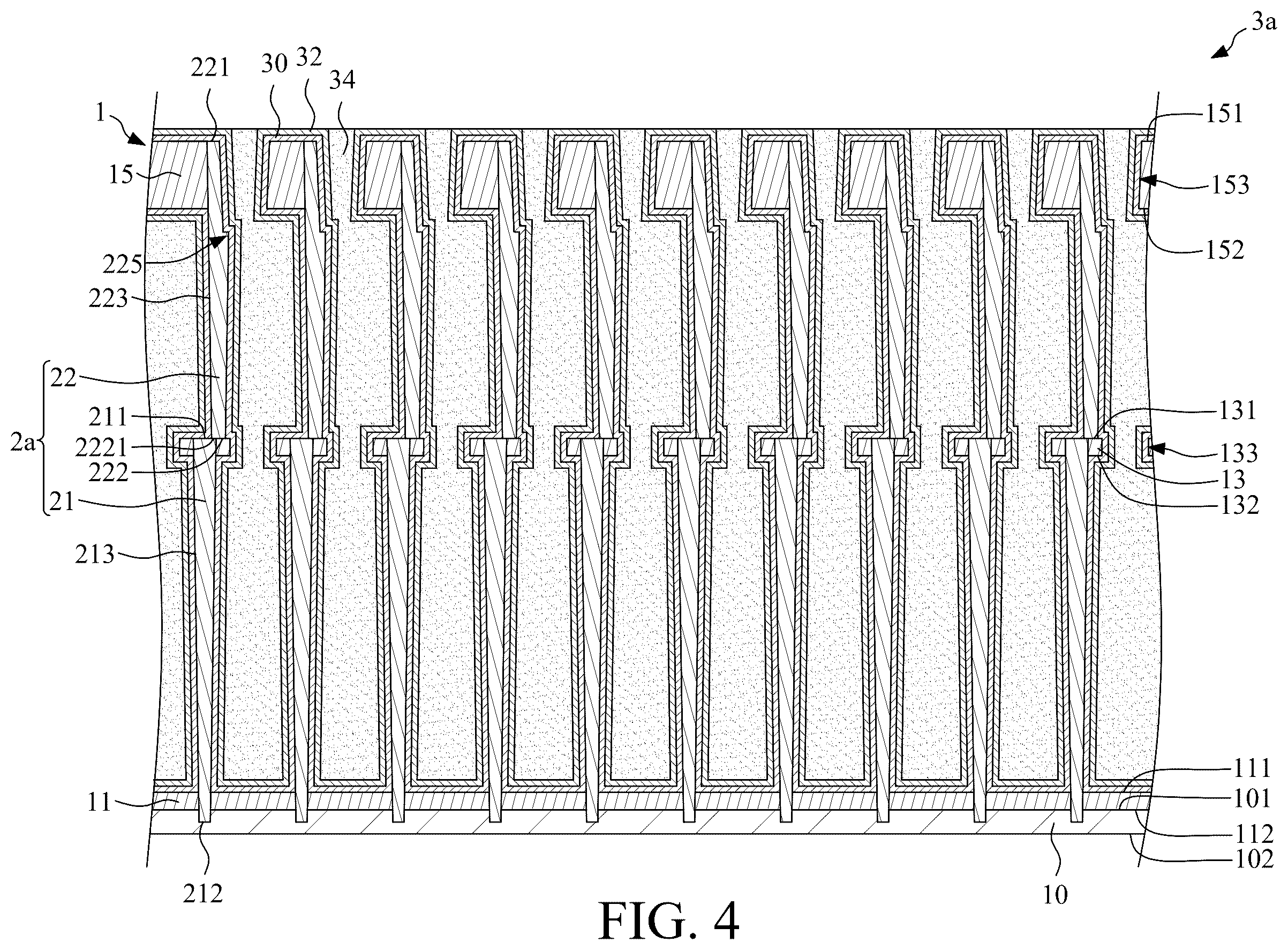 Patent US12581671 Figure 5 – Capacitor structure with two stacked conductive vias