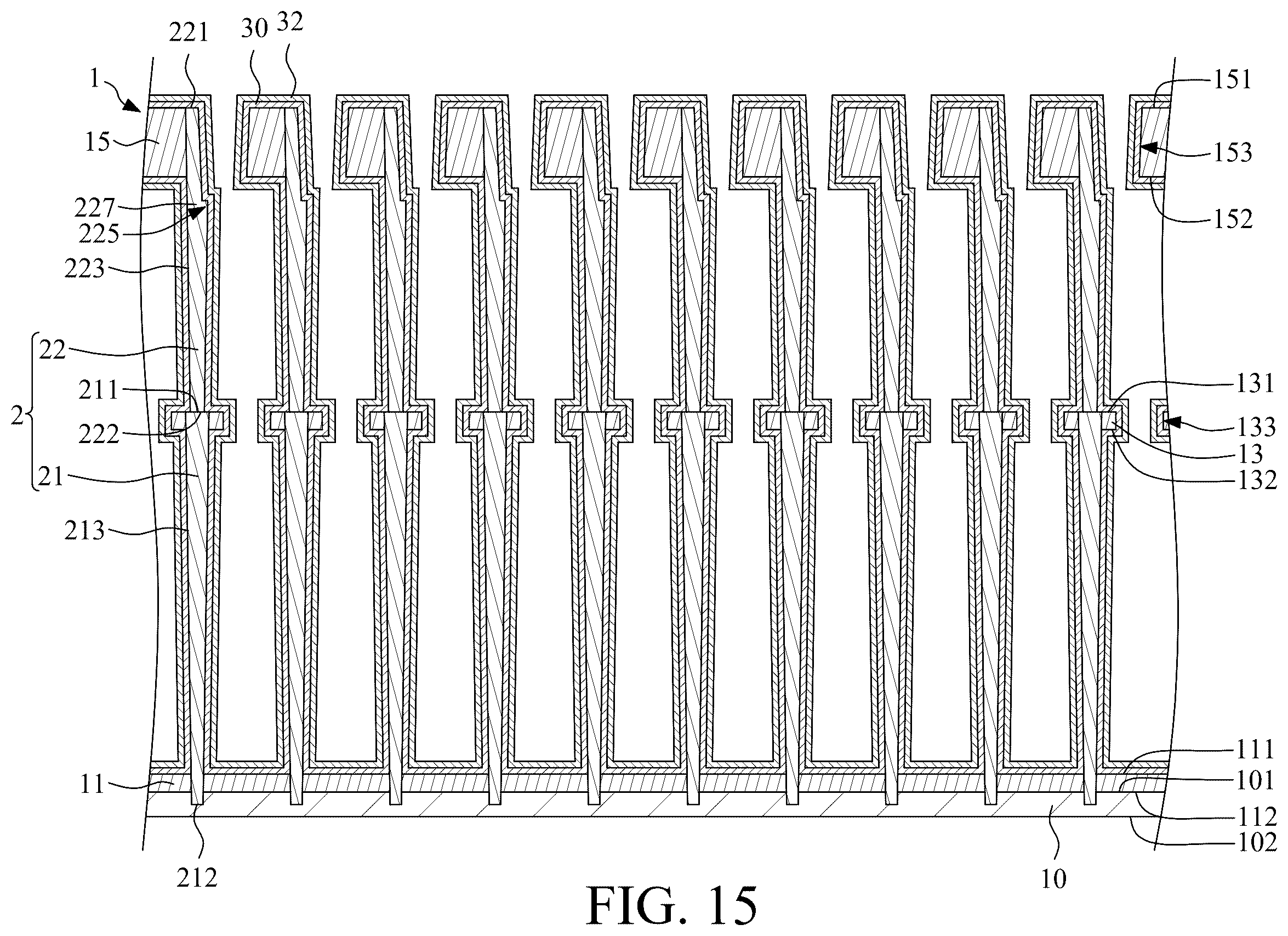 Patent US12581671 Figure 19 – Capacitor structure with two stacked conductive vias