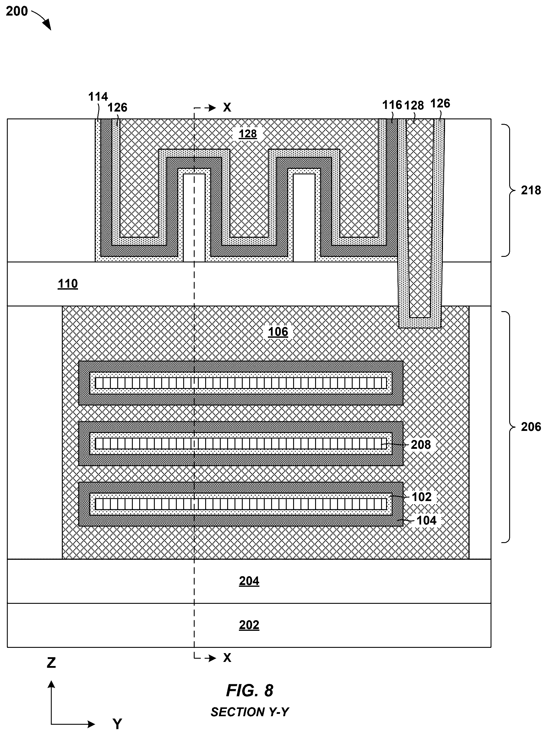Patent US12581702 Figure 5 – Common self aligned gate contact for stacked transistor structures