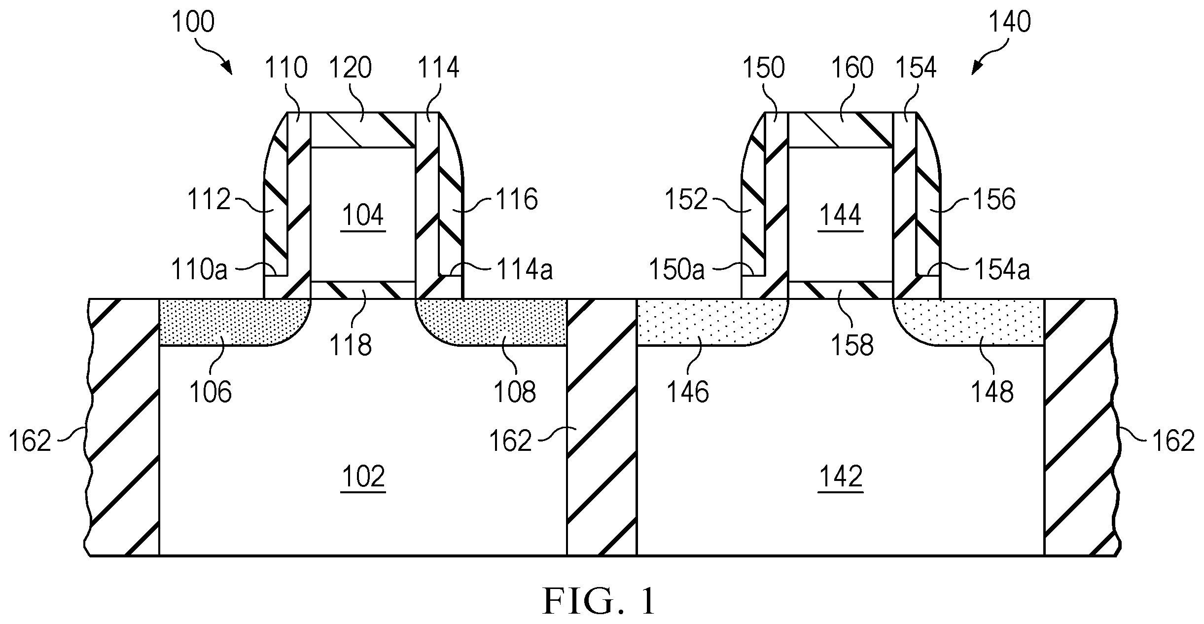 Patent US12581718 Figure 1 – Raised source/drain transistor