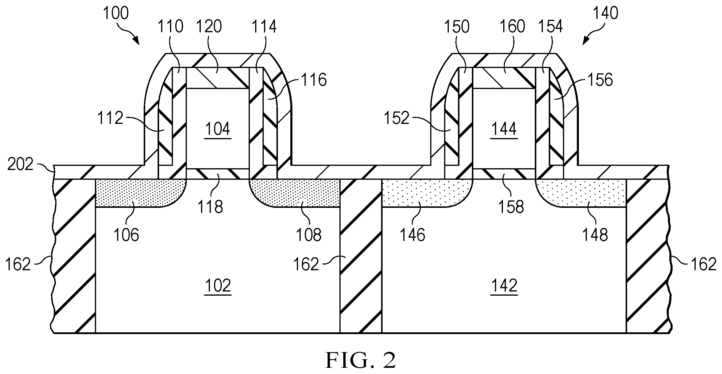 Patent US12581718 Figure 2 – Raised source/drain transistor