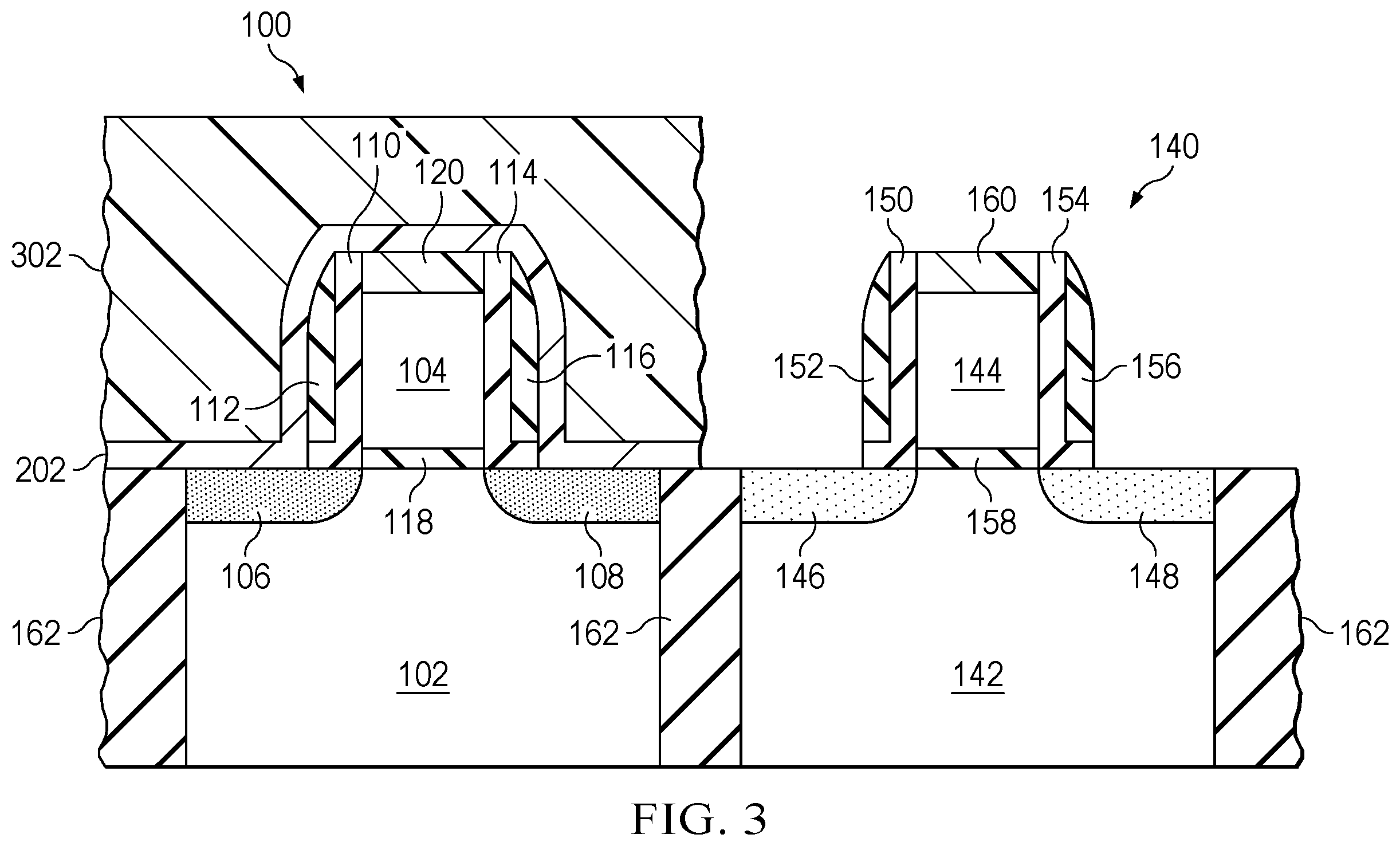 Patent US12581718 Figure 3 – Raised source/drain transistor