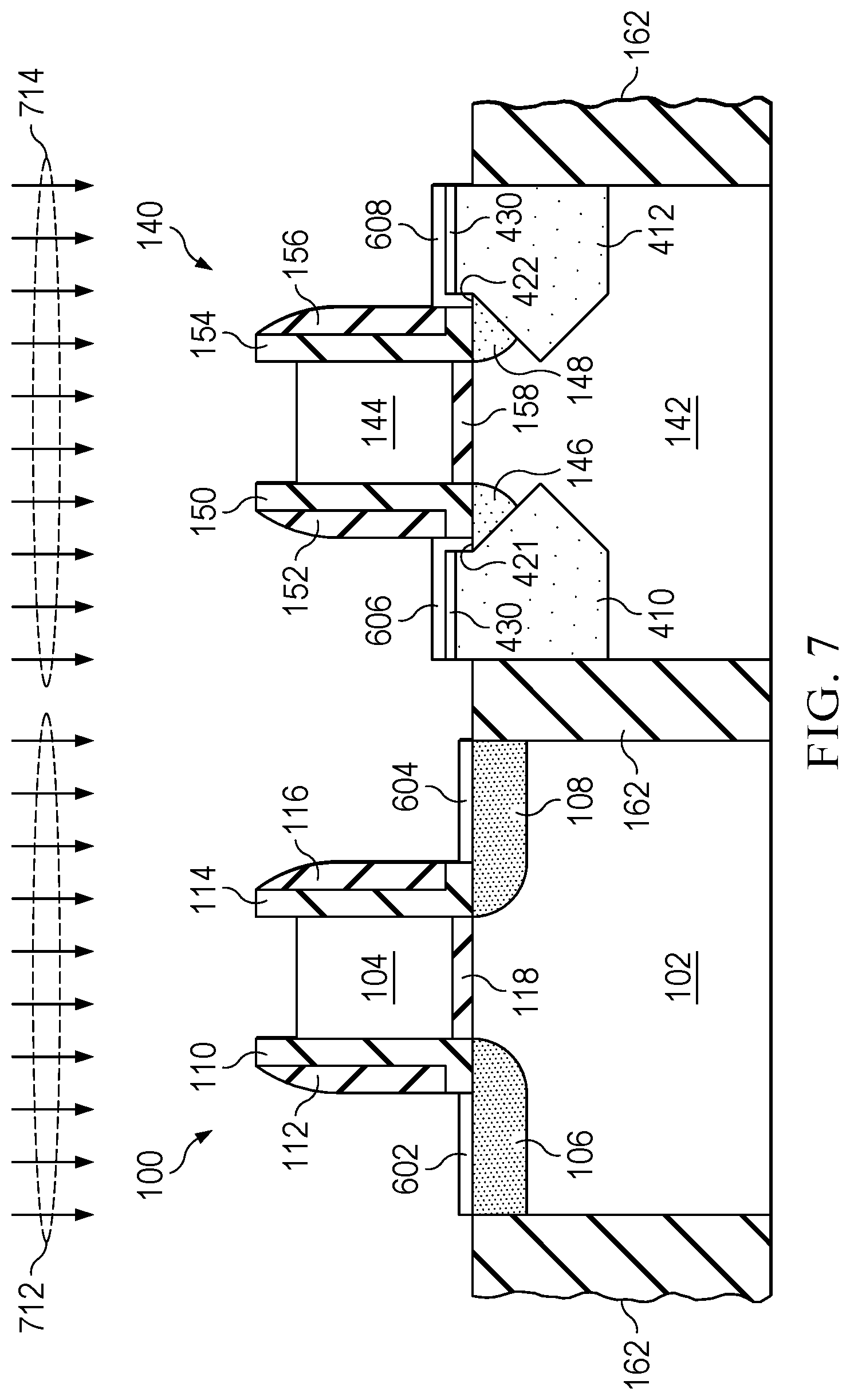 Patent US12581718 Figure 8 – Raised source/drain transistor