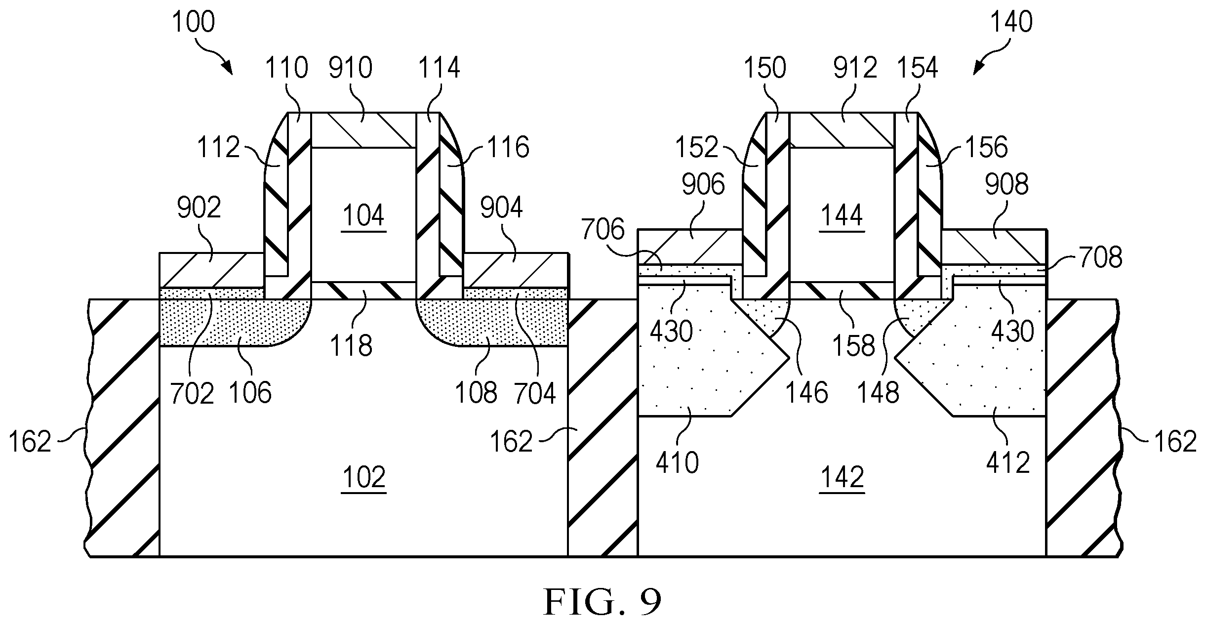 Patent US12581718 Figure 10 – Raised source/drain transistor