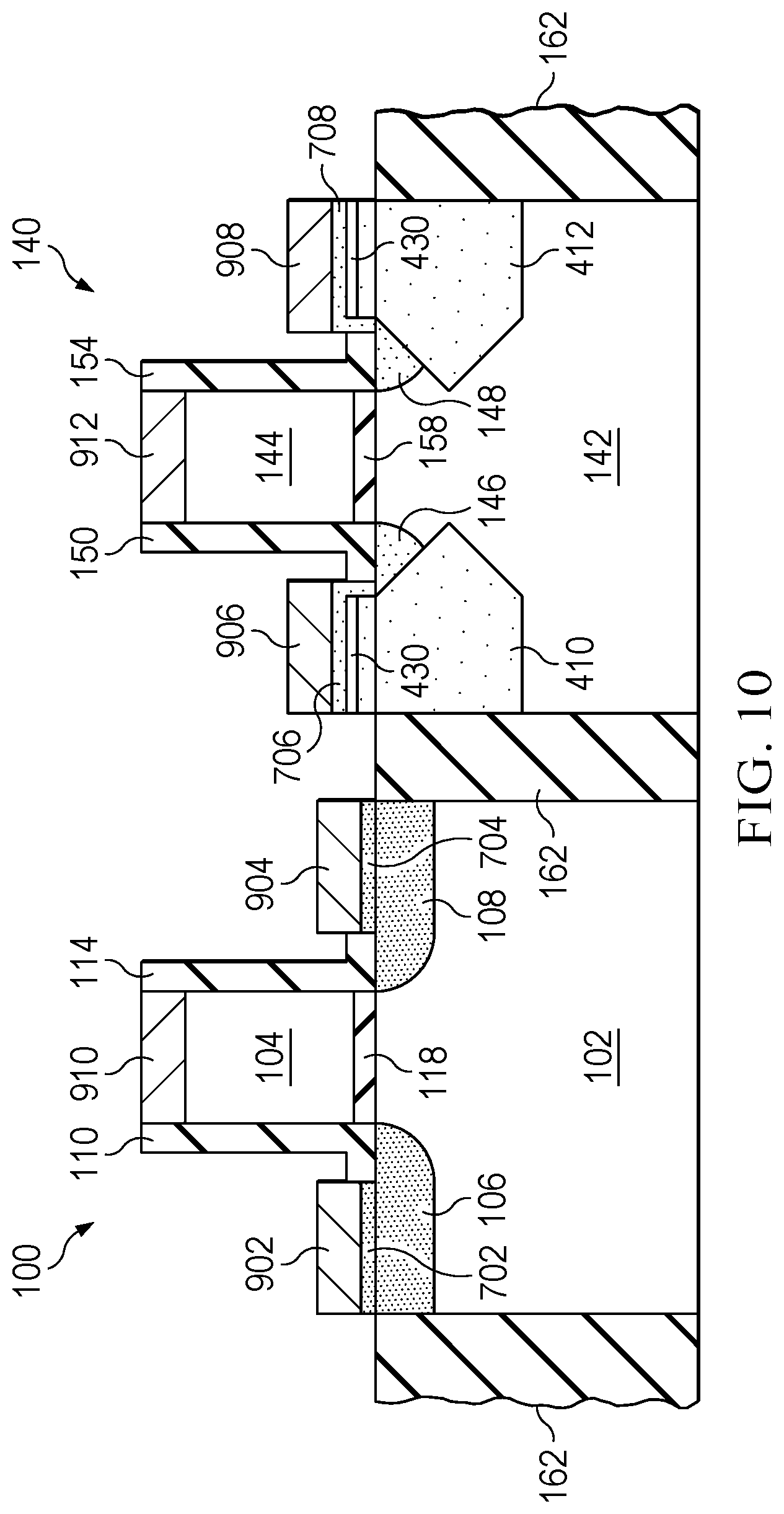 Patent US12581718 Figure 11 – Raised source/drain transistor