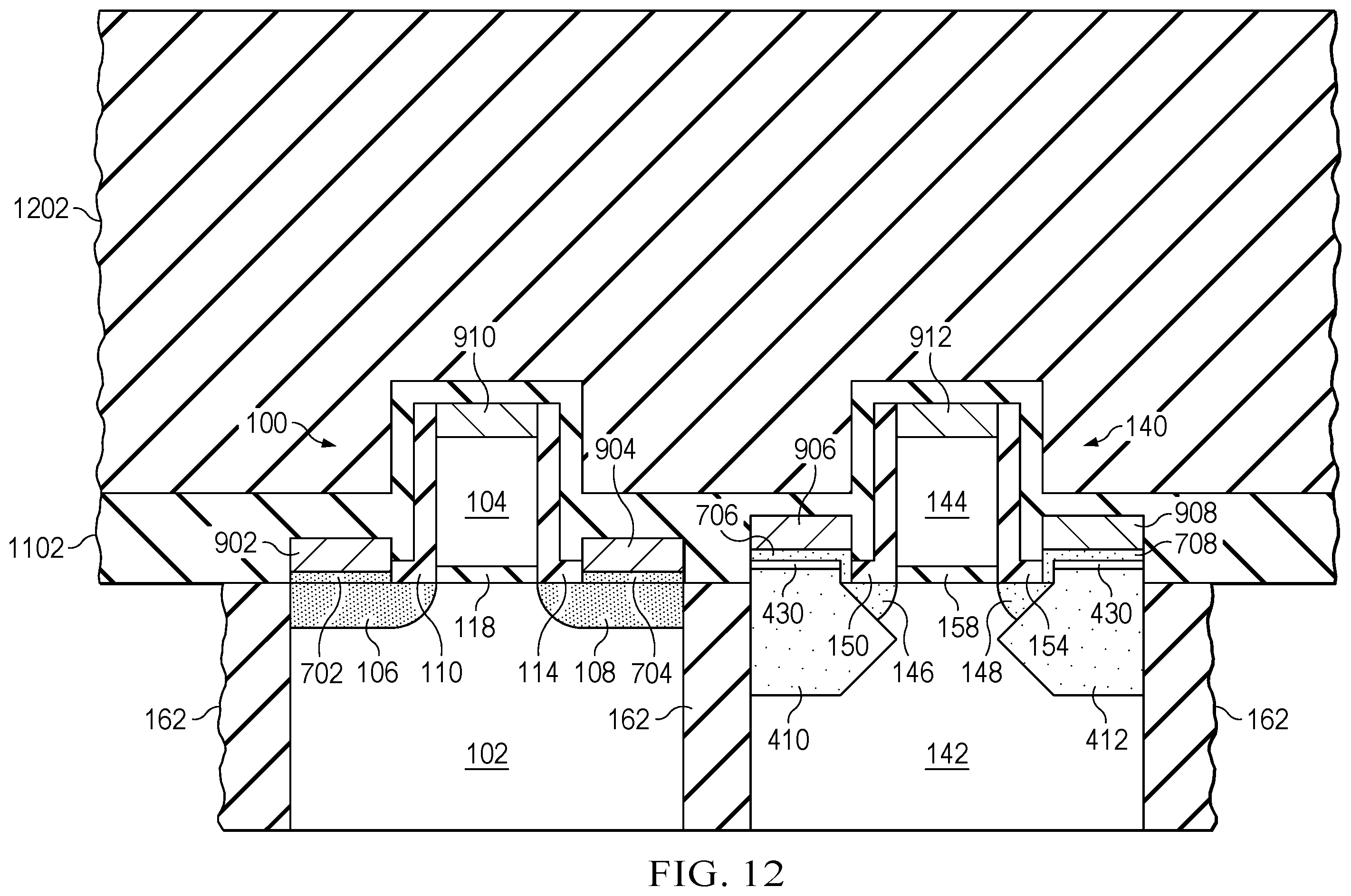 Patent US12581718 Figure 13 – Raised source/drain transistor