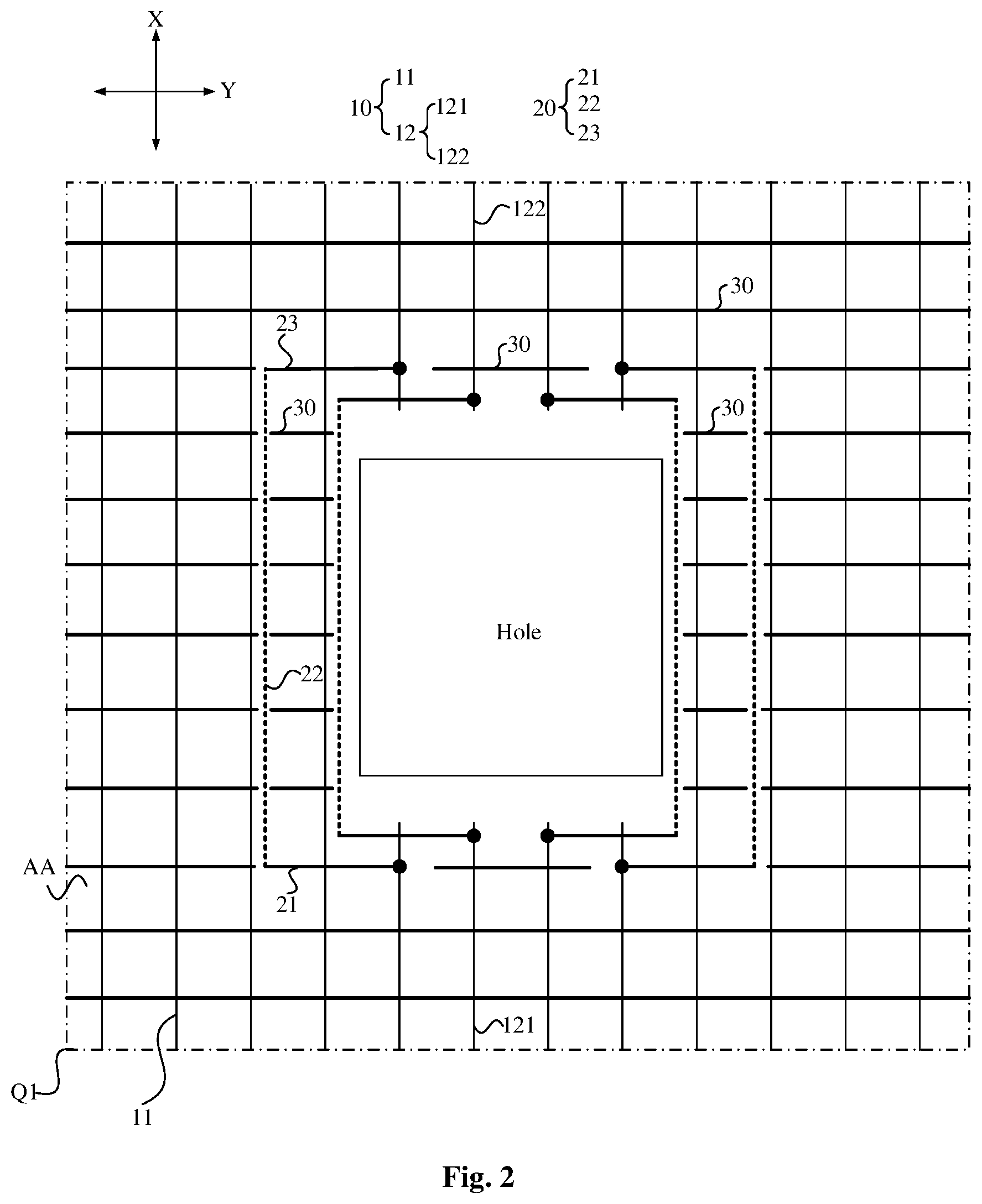 Patent US12581740 Figure 2 – Array substrate, display panel, and display device with compensation signal near hole area