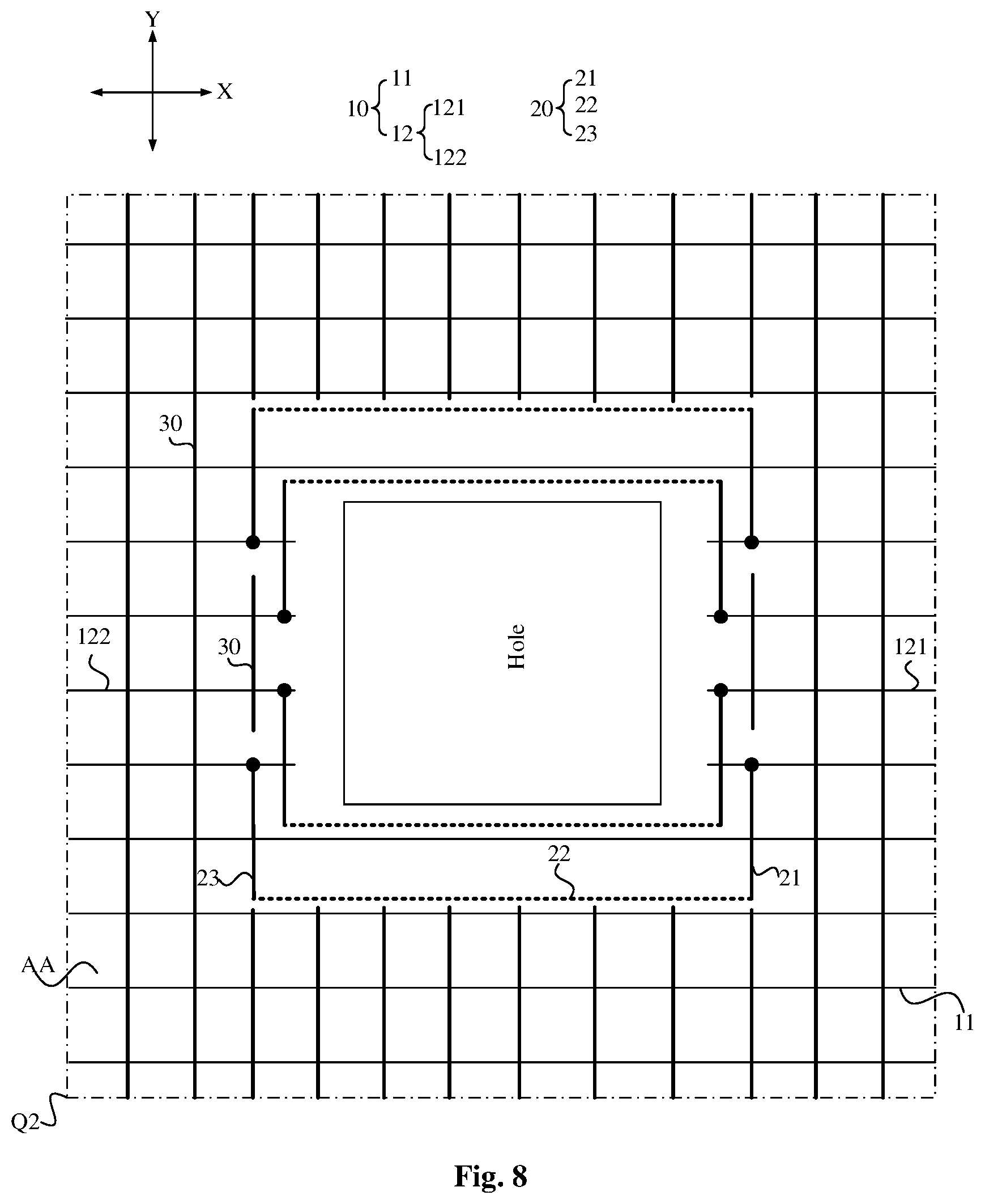 Patent US12581740 Figure 7 – Array substrate, display panel, and display device with compensation signal near hole area