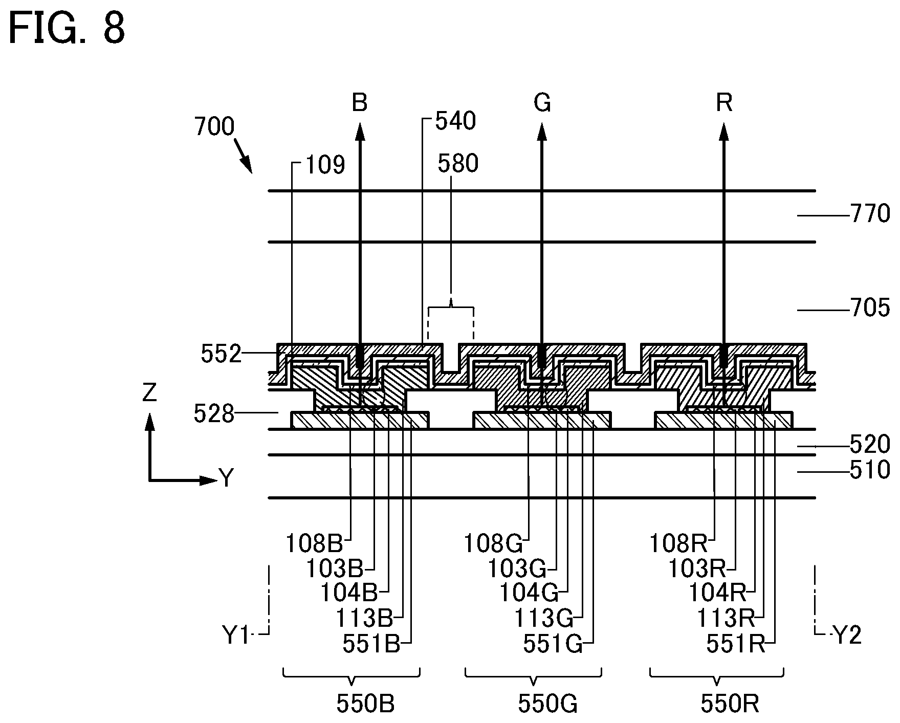 Patent US12581796 Figure 8 – Light-emitting device, light-emitting apparatus, electronic device, and lighting device