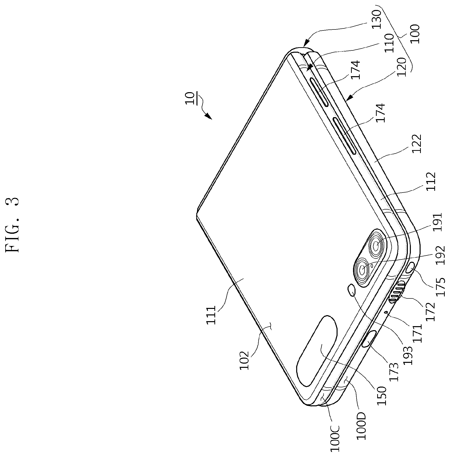 Patent US12581797 Figure 3 – Electronic device comprising transparent cover including glass and foldable display coupled thereto