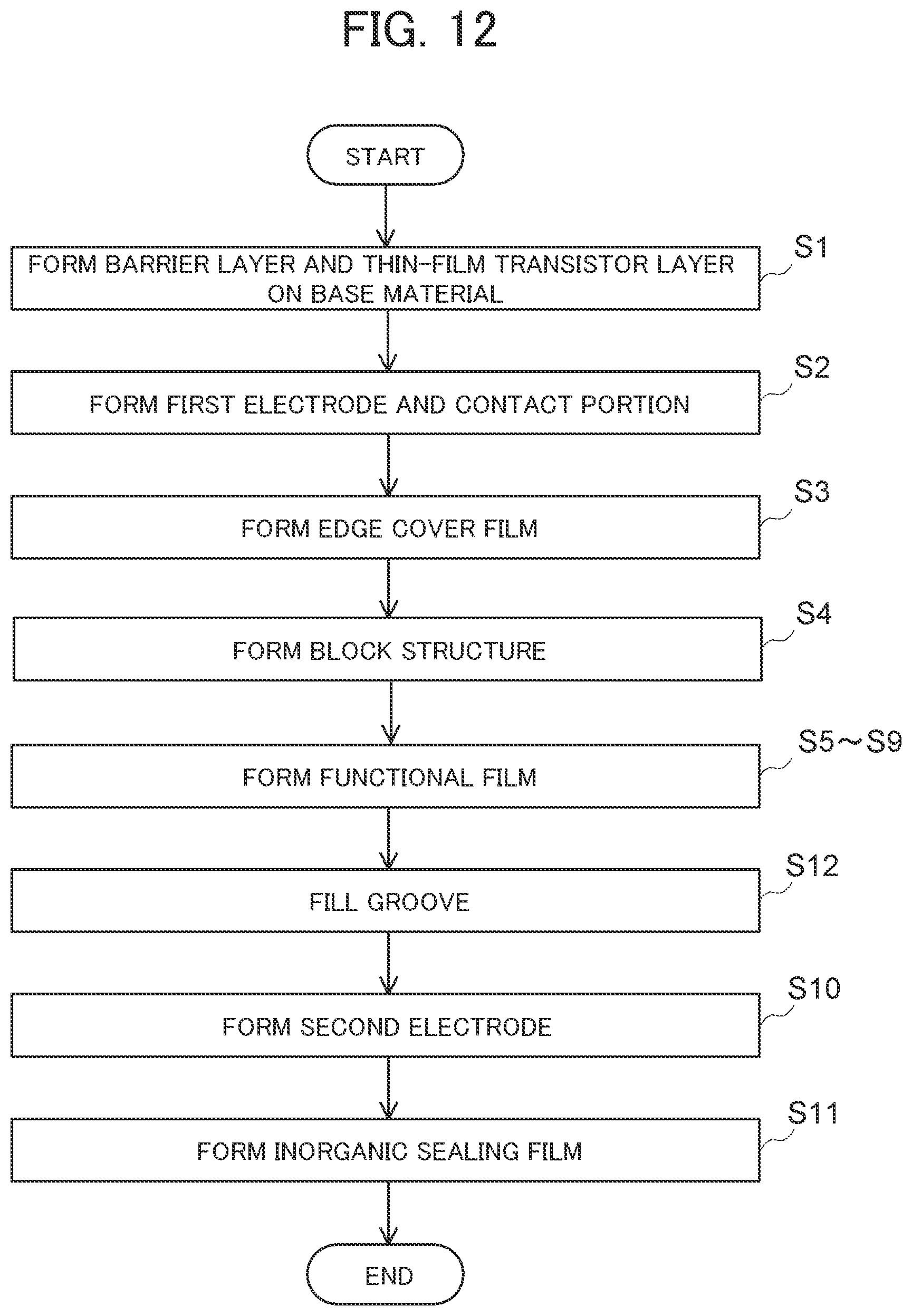Patent US12581809 Figure 12 – Display device and display device production method that prevents deterioration in display performance