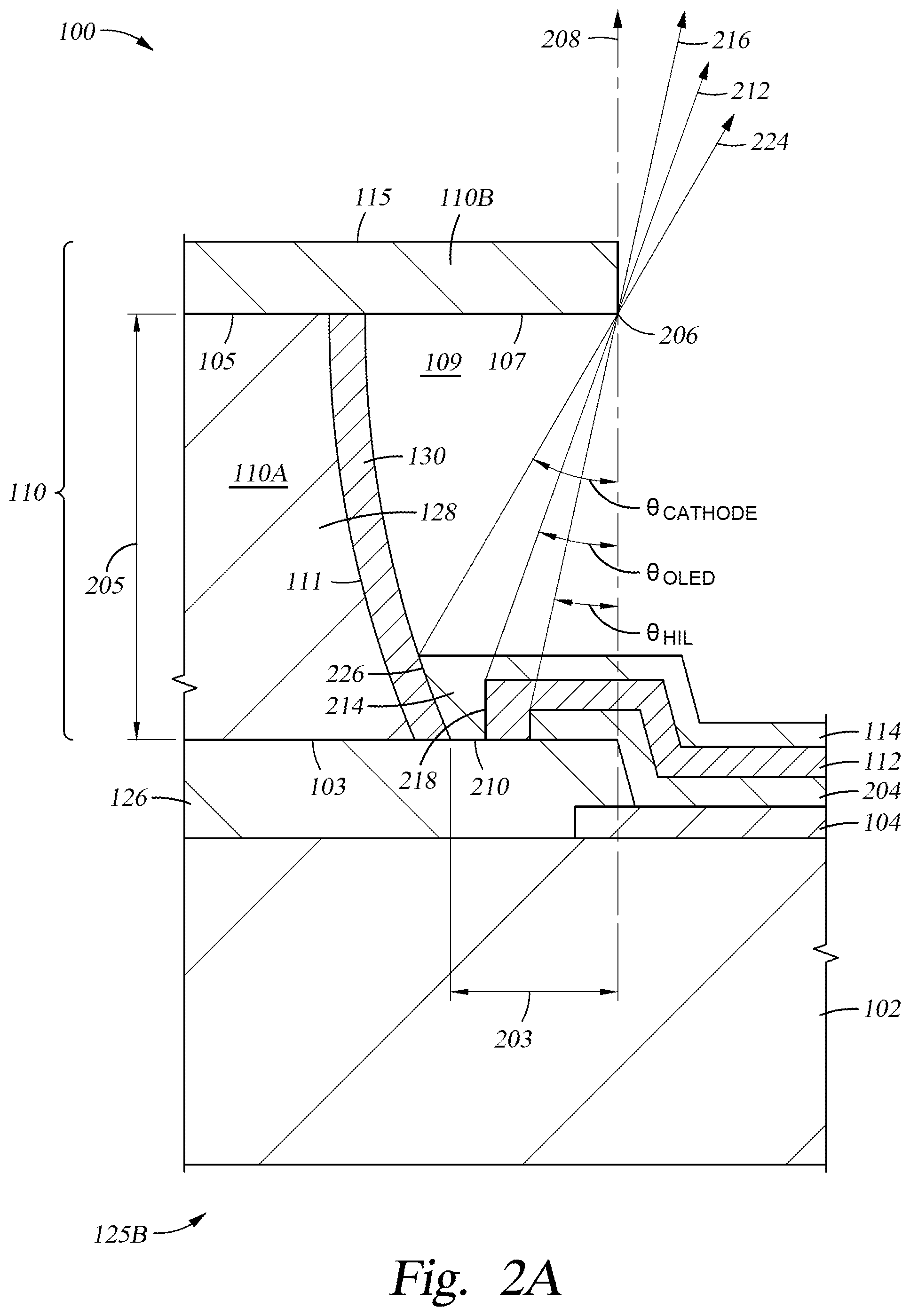 Patent US12581825 Figure 4 – Conductive oxide overhang structures for OLED devices