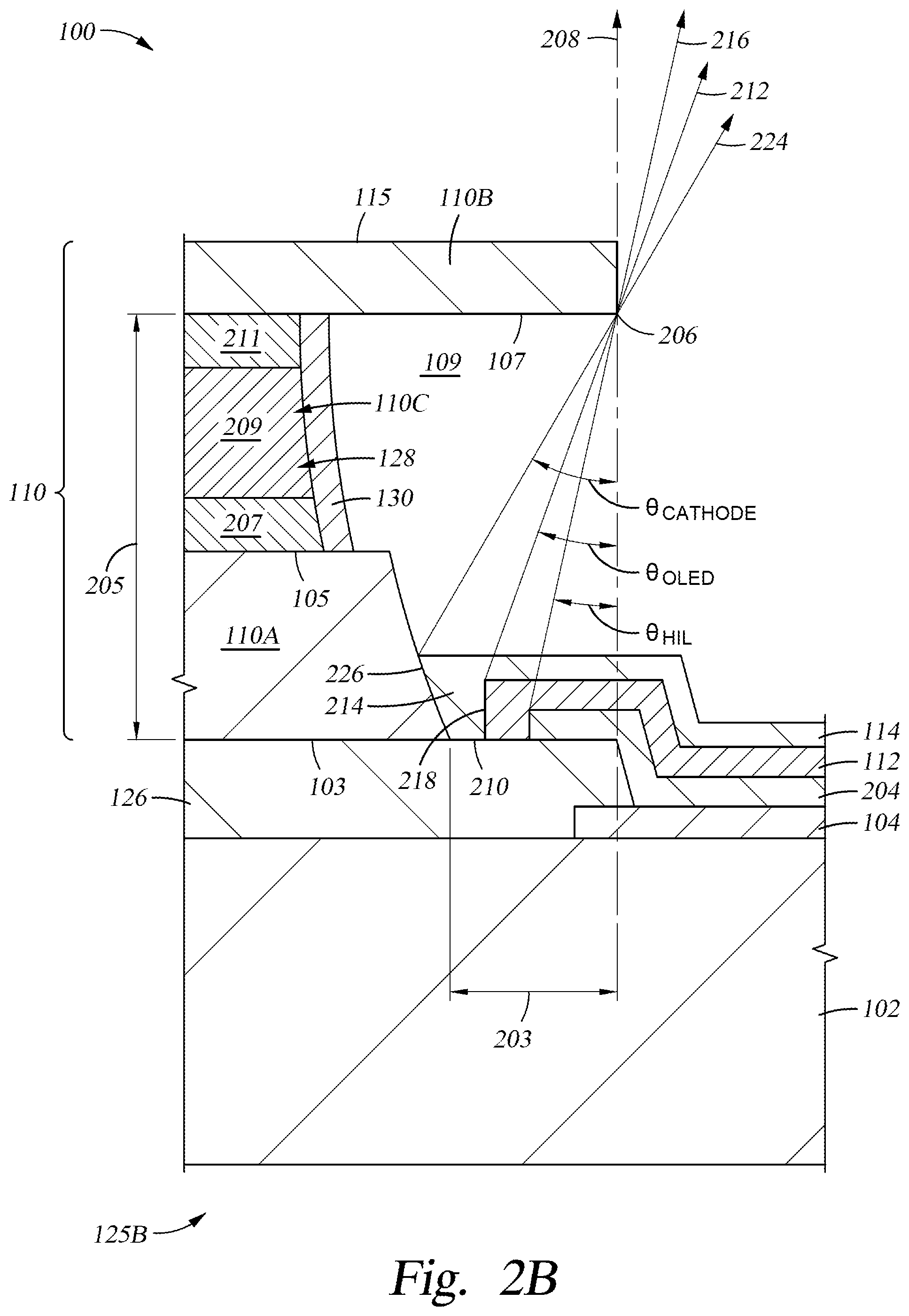 Patent US12581825 Figure 5 – Conductive oxide overhang structures for OLED devices
