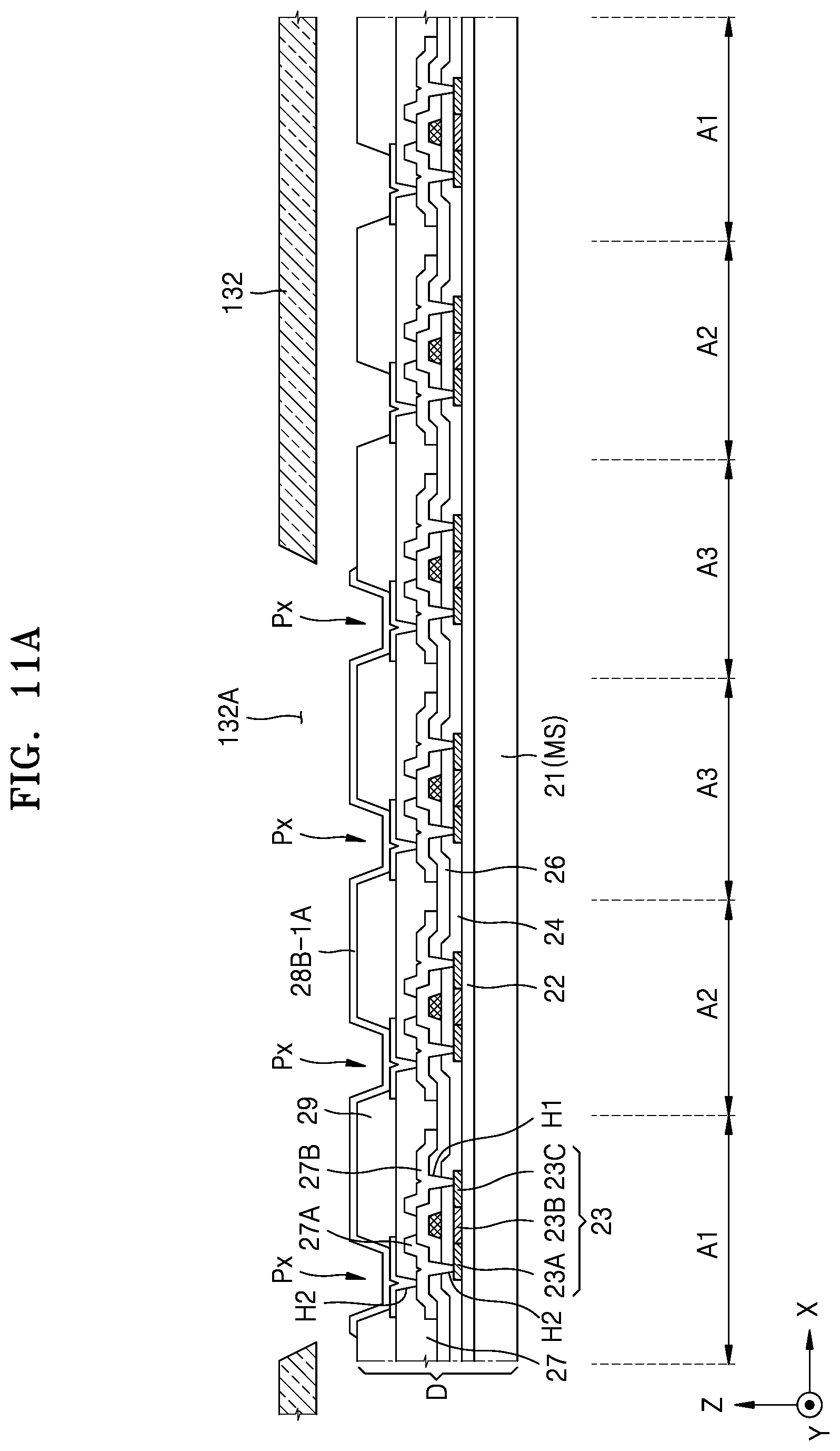 Patent US12581826 Figure 11 – Light-emitting device and a method of manufacturing a light-emitting device in which material is deposited on first and second areas of a substrate