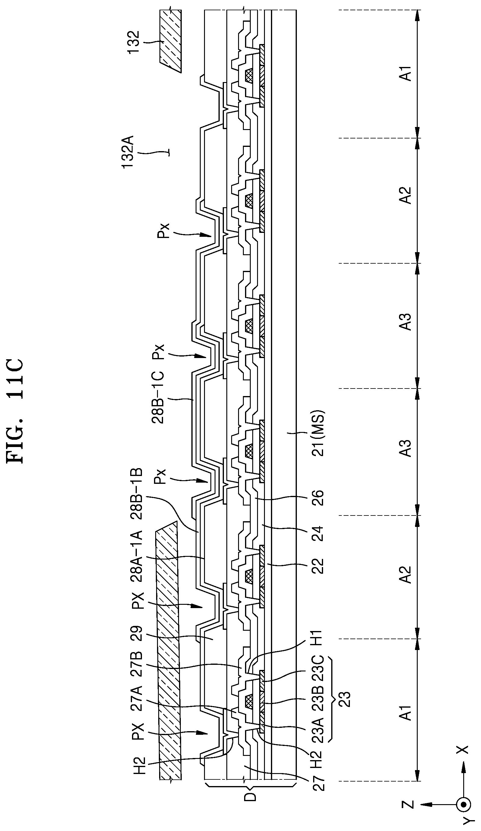 Patent US12581826 Figure 13 – Light-emitting device and a method of manufacturing a light-emitting device in which material is deposited on first and second areas of a substrate