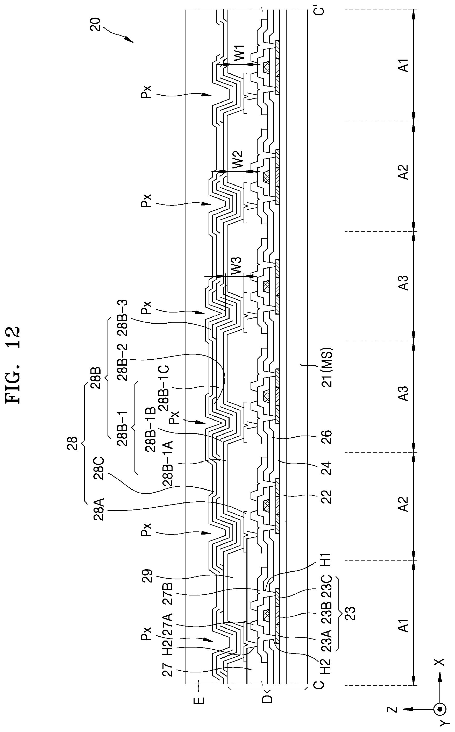 Patent US12581826 Figure 14 – Light-emitting device and a method of manufacturing a light-emitting device in which material is deposited on first and second areas of a substrate