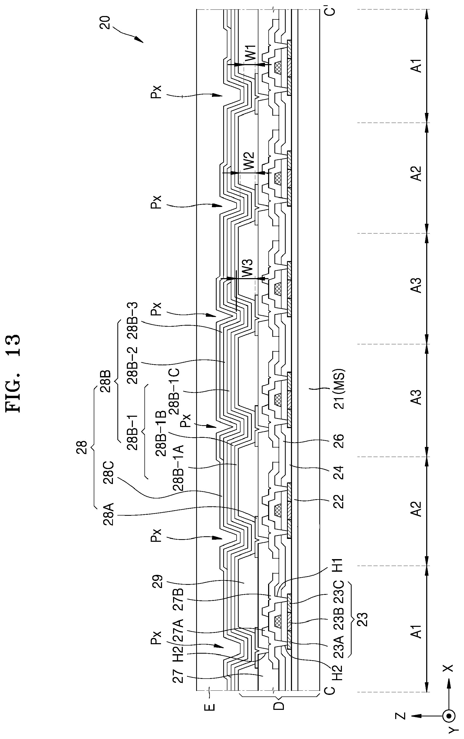 Patent US12581826 Figure 15 – Light-emitting device and a method of manufacturing a light-emitting device in which material is deposited on first and second areas of a substrate