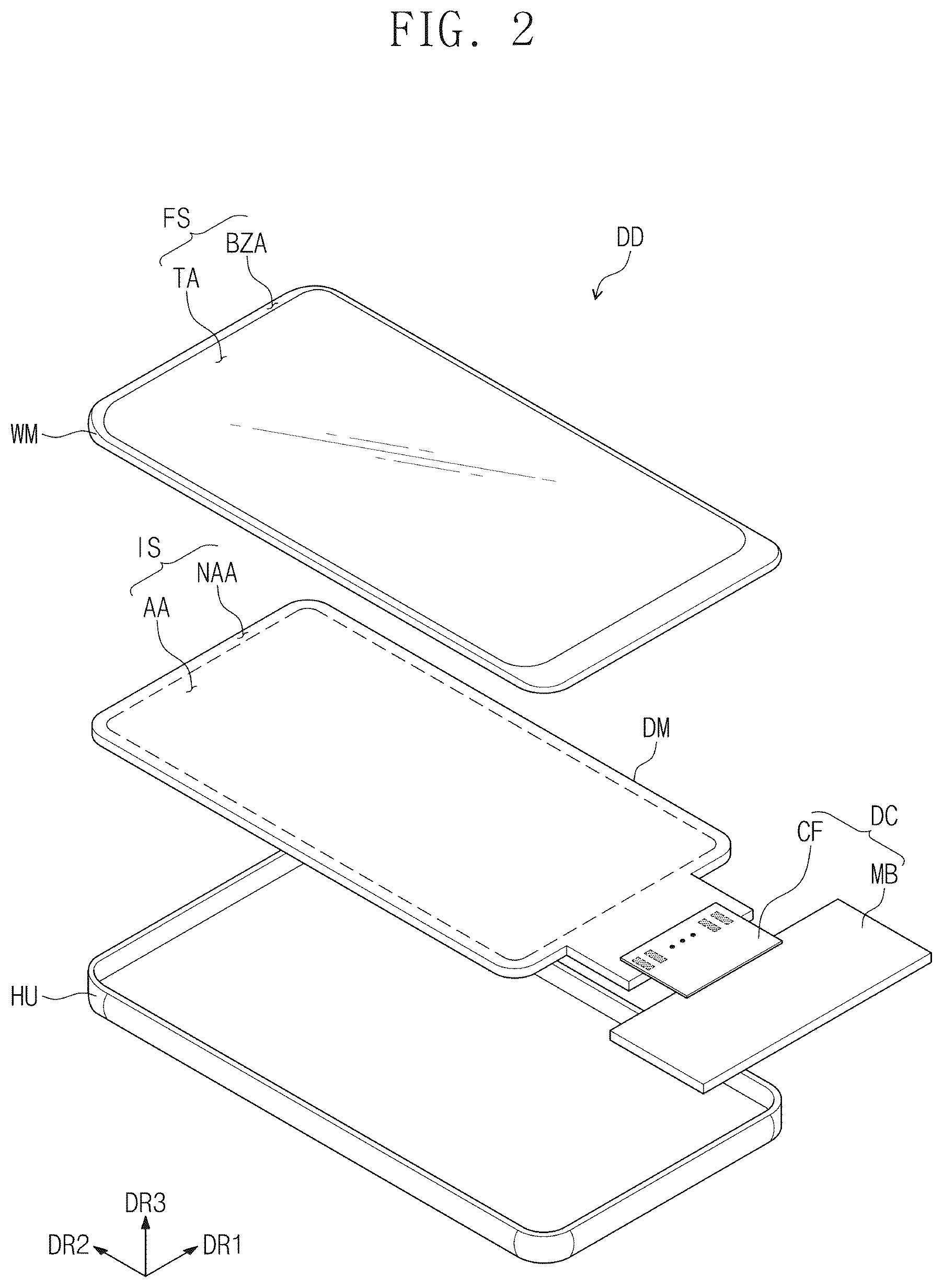 Patent US12581840 Figure 2 – Display device including low refractive and anti-reflection layers