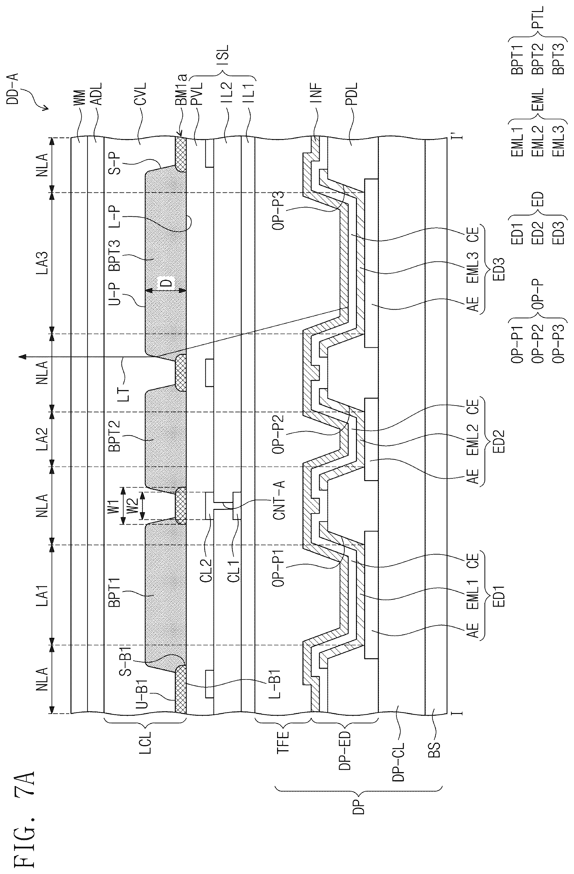 Patent US12581840 Figure 8 – Display device including low refractive and anti-reflection layers