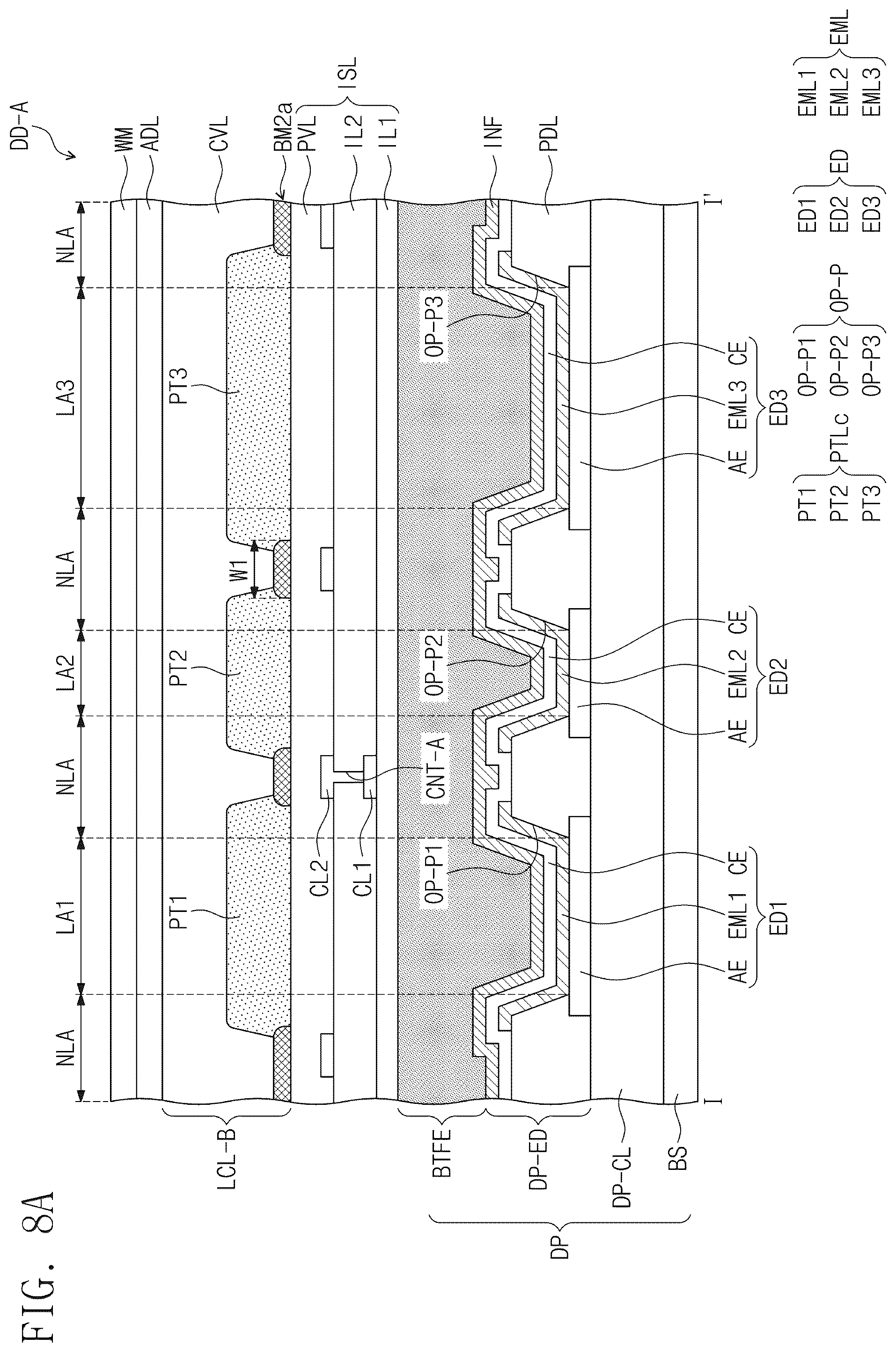 Patent US12581840 Figure 11 – Display device including low refractive and anti-reflection layers