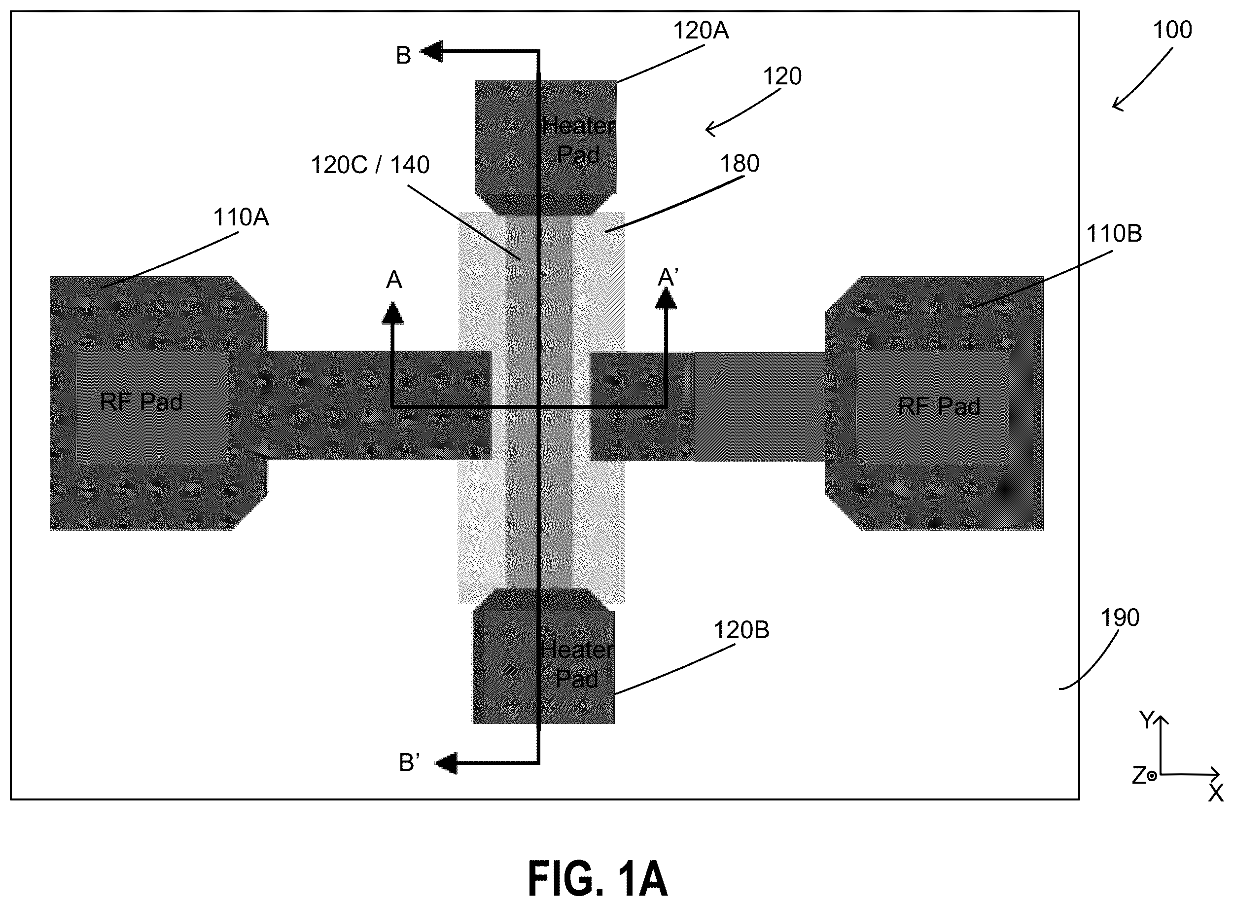 Patent US12581871 Figure 1 – Phase-change material (PCM) radio frequency (RF) switching device with thin self-aligned dielectric layer
