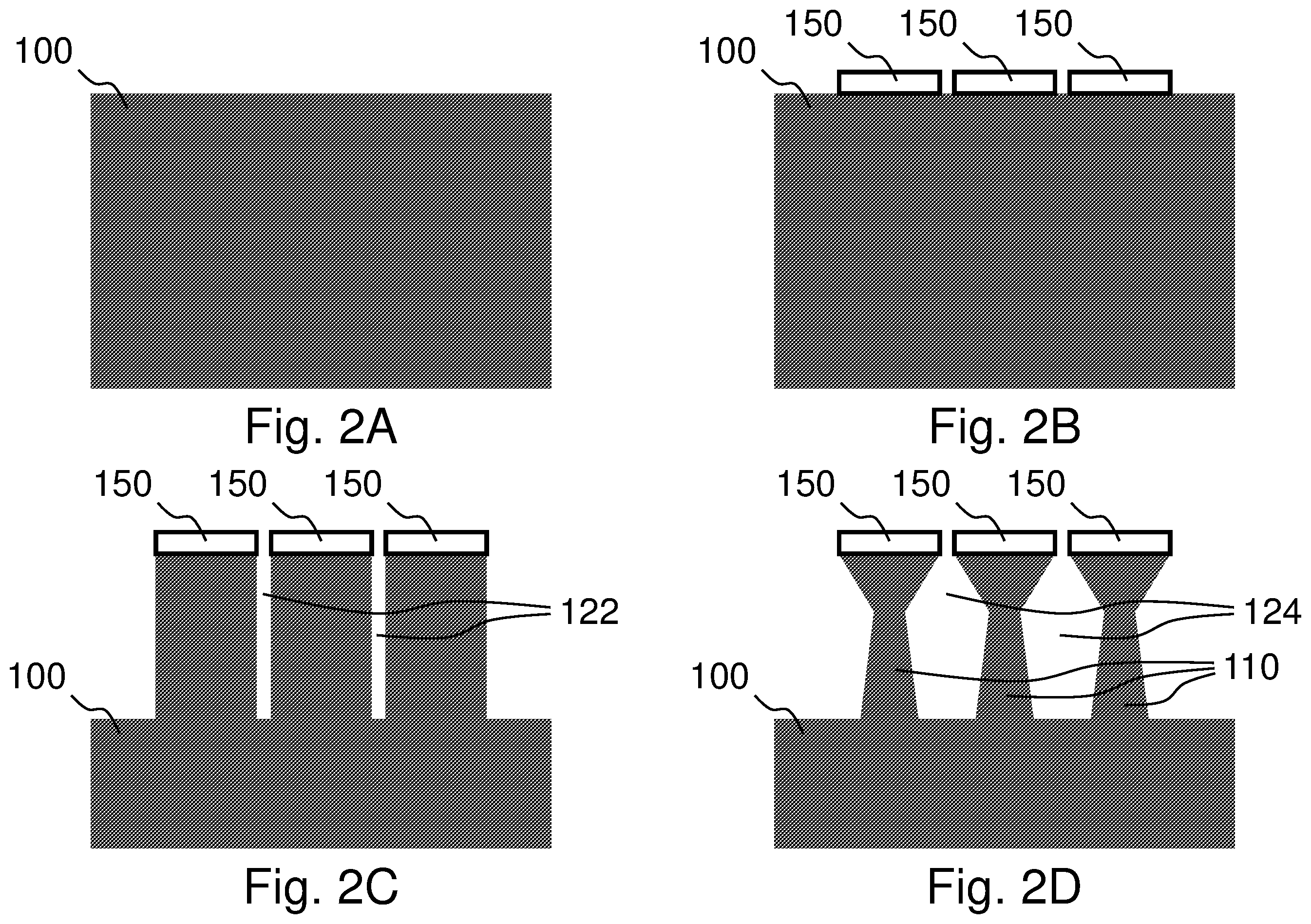 Patent US12581872 Figure 2 – Method for producing a freestanding and stress-free epitaxial layer starting from a disposable substrate patterened in etched pillar array