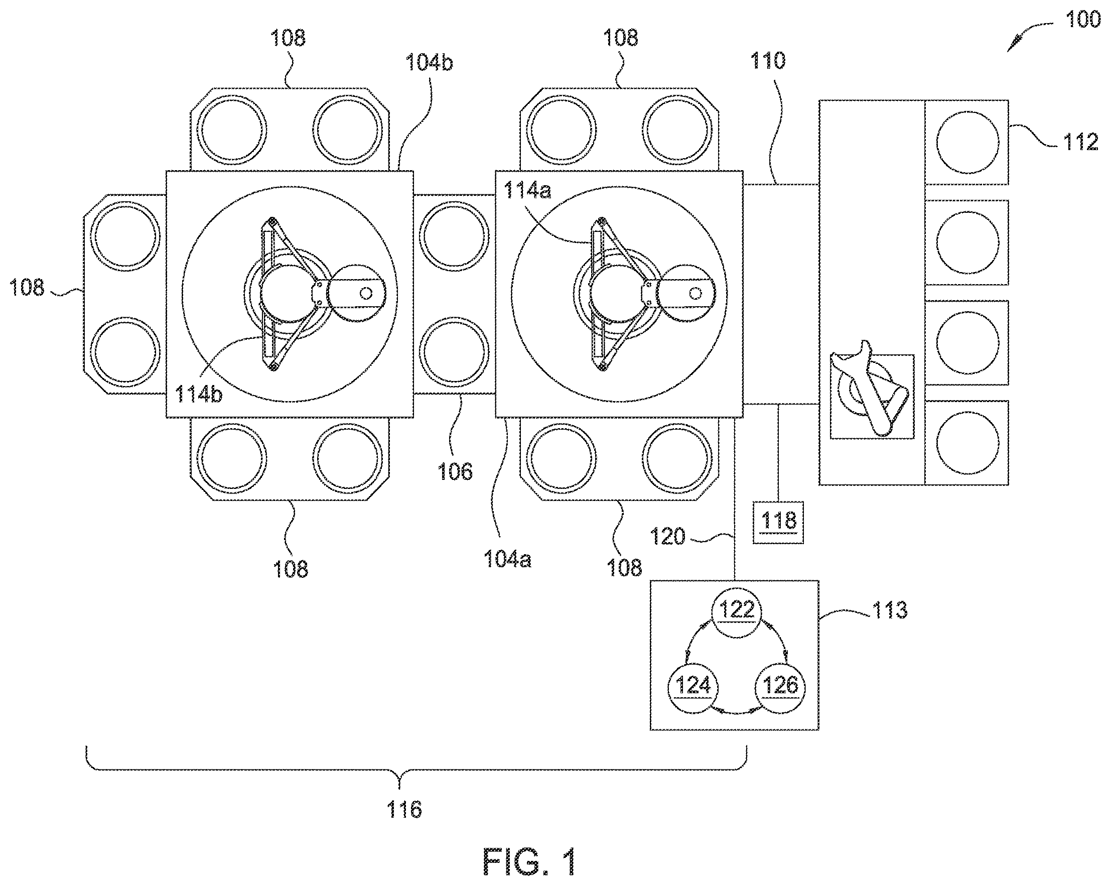 Patent US12581896 Figure 1 – External substrate system rotation in a semiconductor processing system