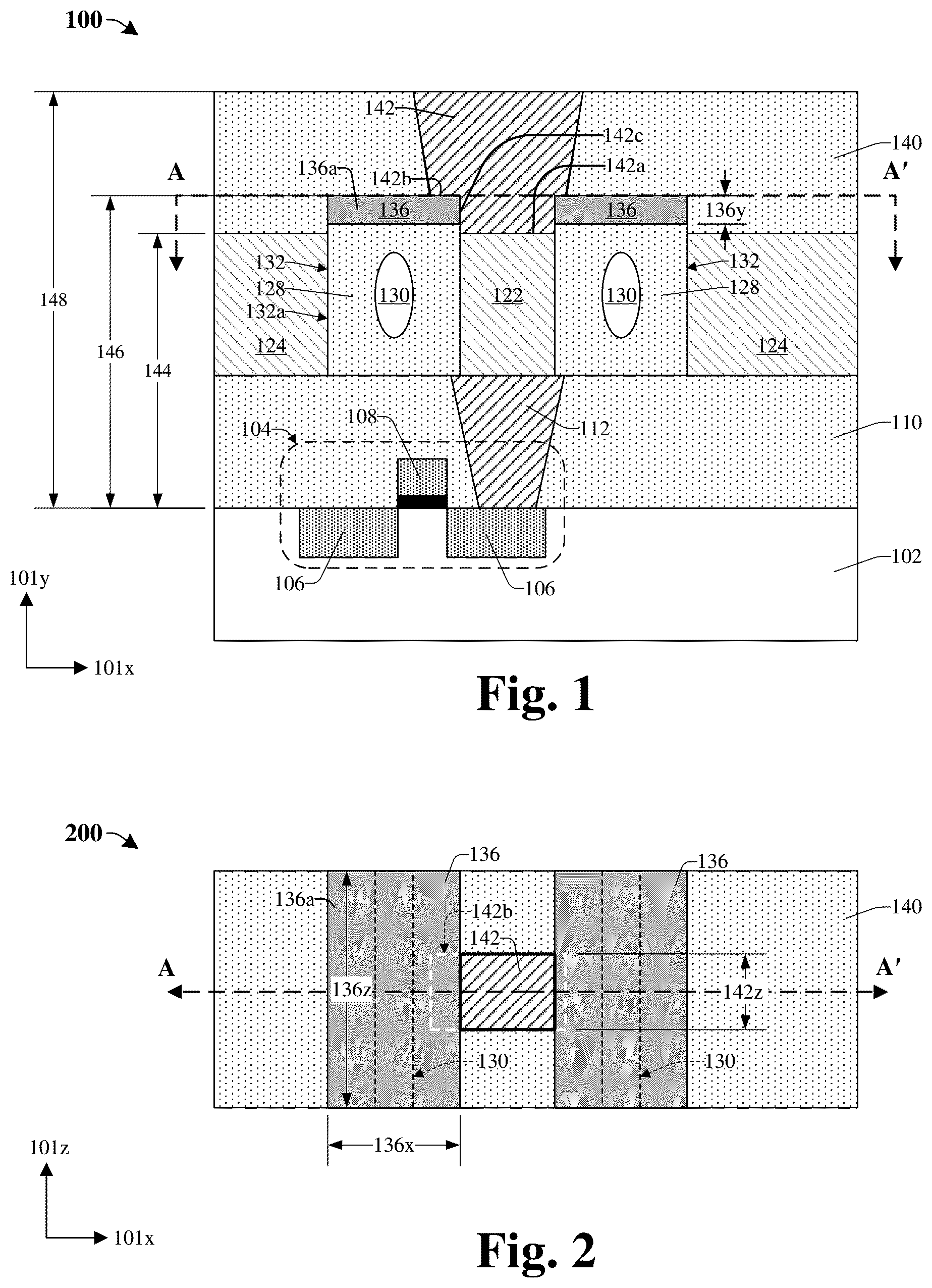 Patent US12581928 Figure 1 – Interconnect structure with protective etch-stop