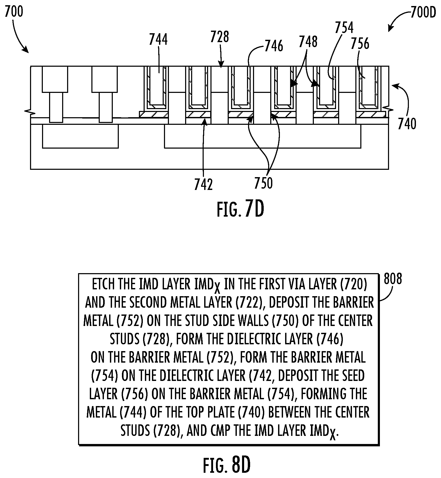 Patent US12581943 Figure 10 – Three-dimensional (3D) metal-insulator-metal capacitor (MIMCAP) including stacked vertical metal studs for increased capacitance density and related fabrication methods