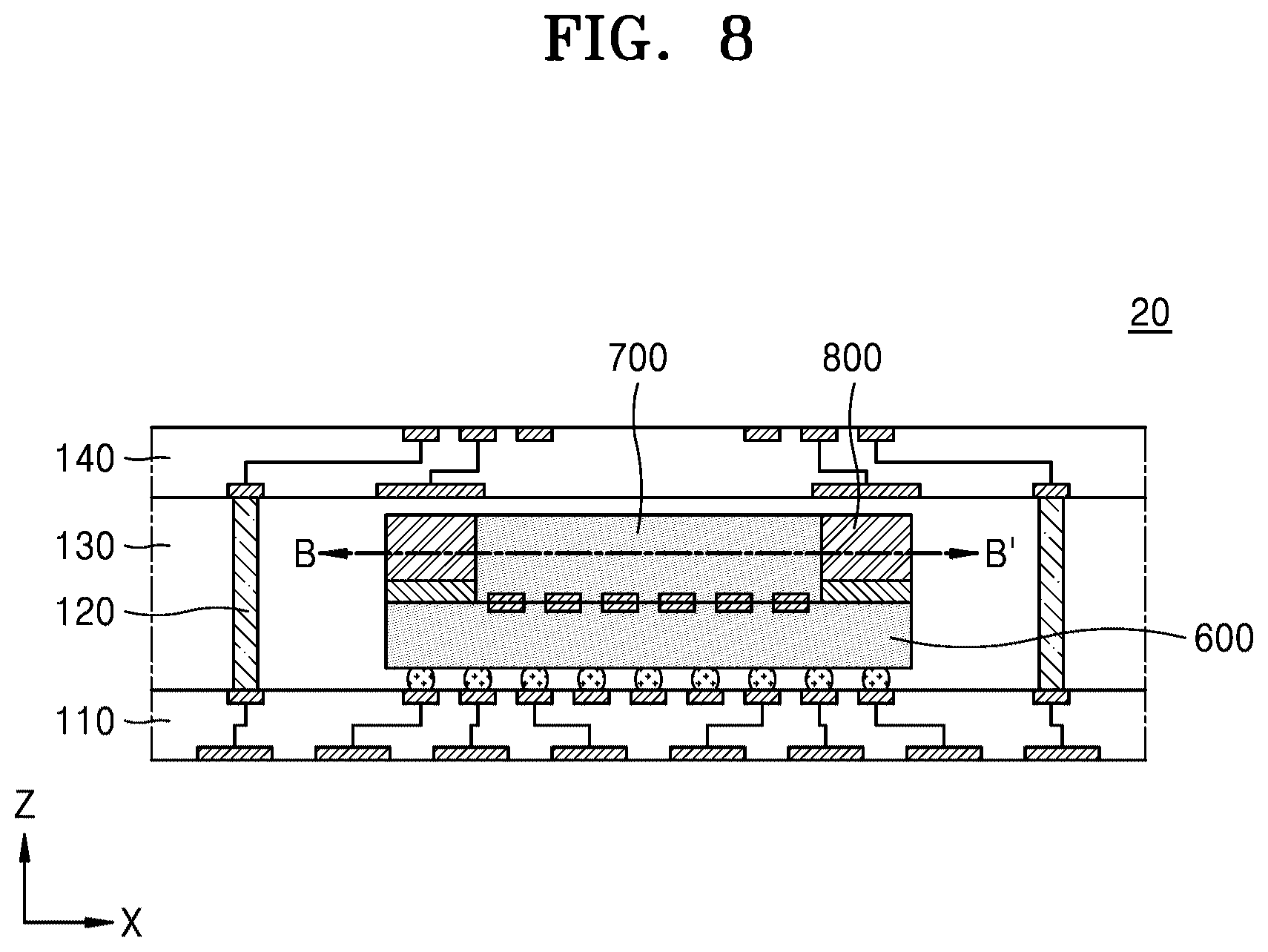 Patent US12581948 Figure 8 – Semiconductor package
