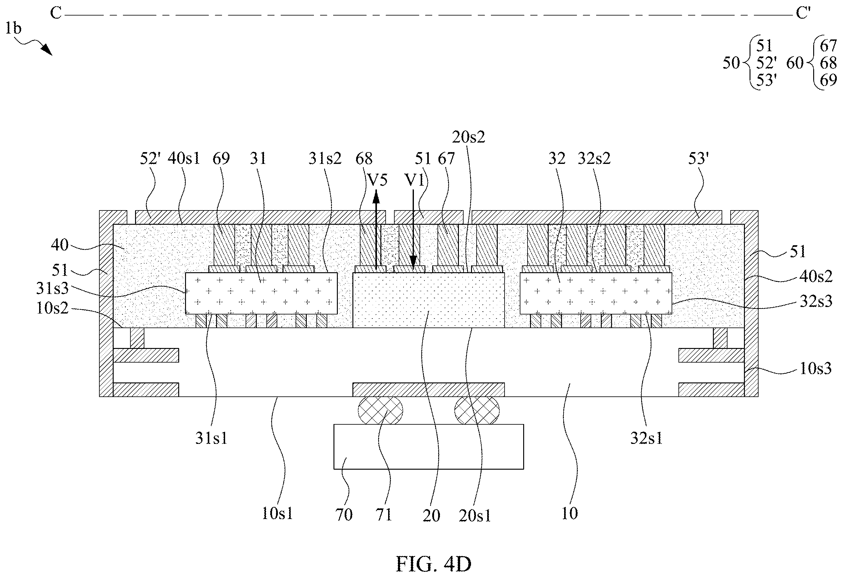 Patent US12581955 Figure 10 – Electronic devices comprising voltage regulator and electromagnetic interference (EMI) shielding structure transmitting voltages