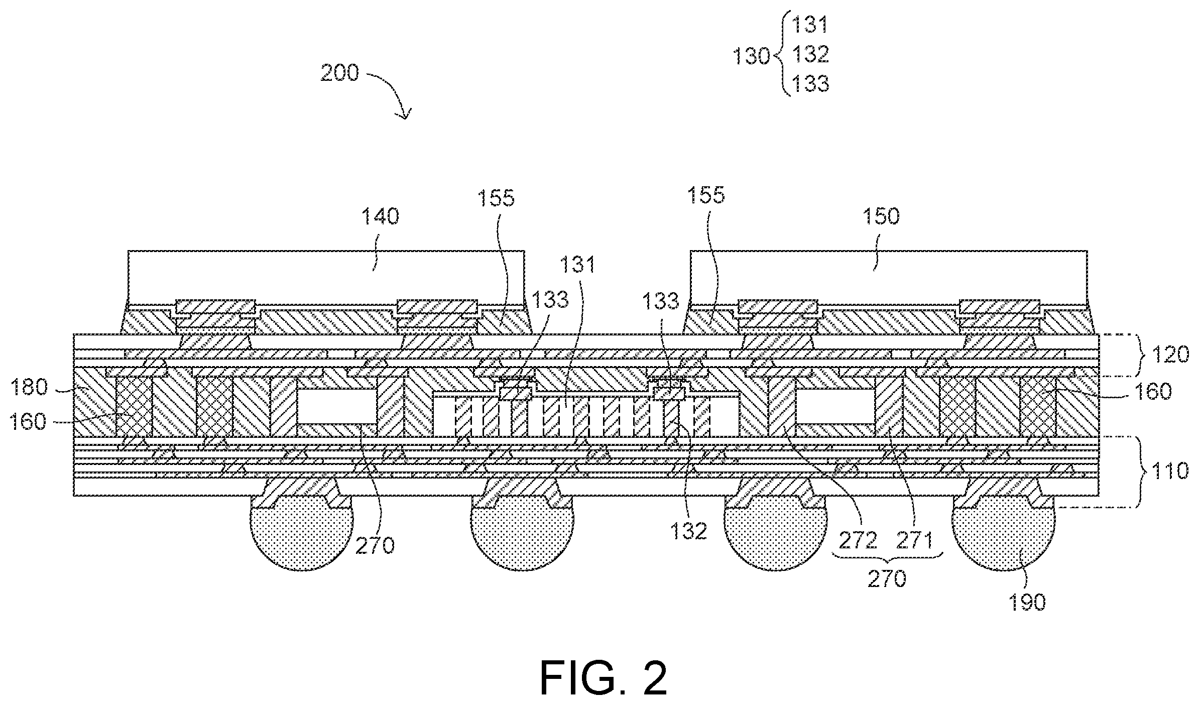 Patent US12581971 Figure 3 – Semiconductor device with bridge die electrically connecting two chips and manufacturing method thereof