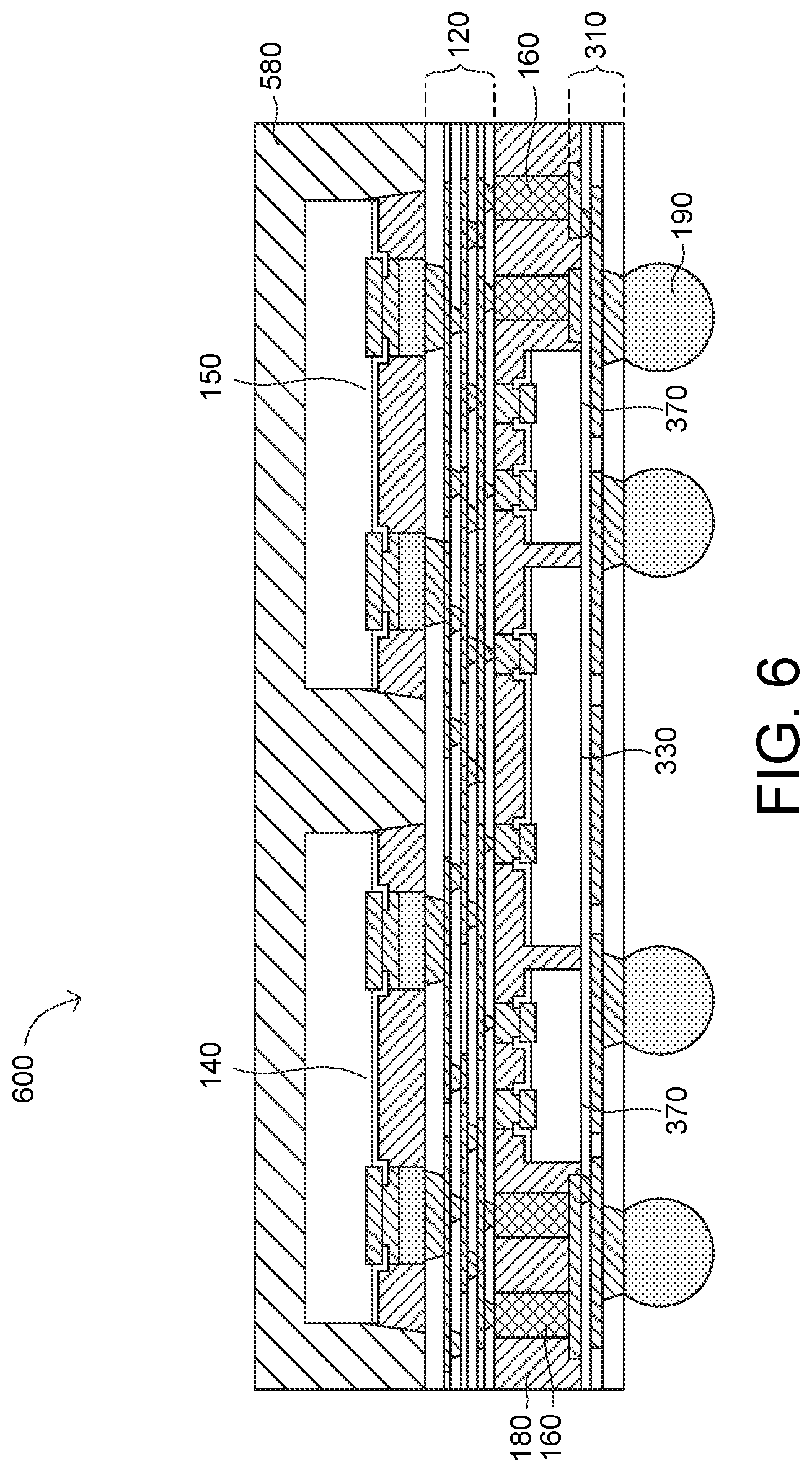 Patent US12581971 Figure 7 – Semiconductor device with bridge die electrically connecting two chips and manufacturing method thereof