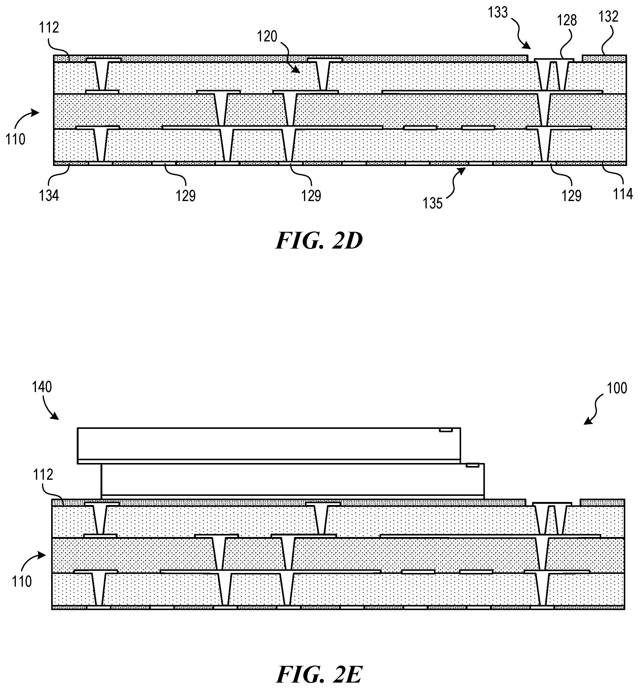 Patent US12581976 Figure 4 – Wire bonding directly on exposed conductive vias and interconnects and related systems and methods