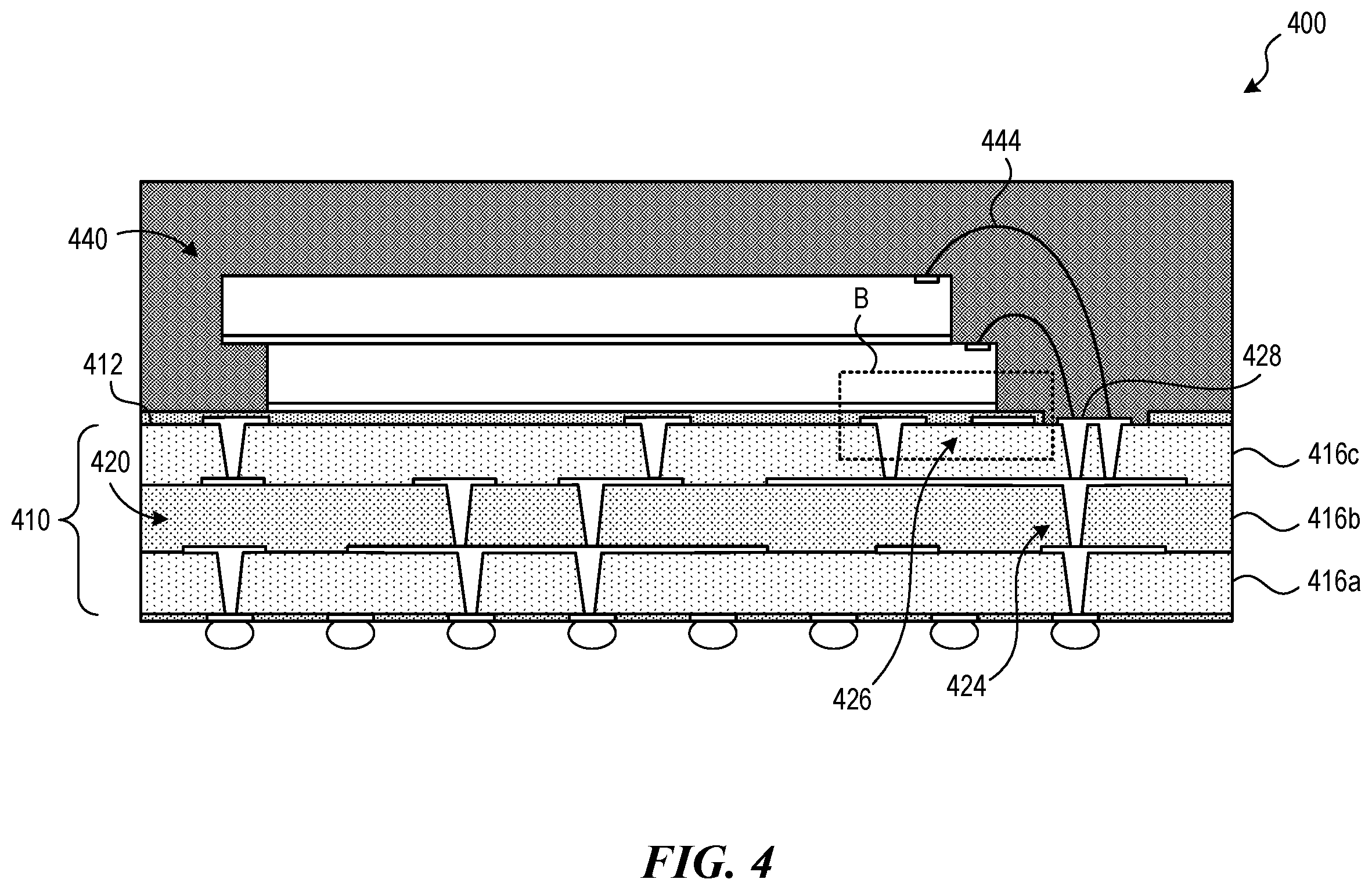 Patent US12581976 Figure 7 – Wire bonding directly on exposed conductive vias and interconnects and related systems and methods