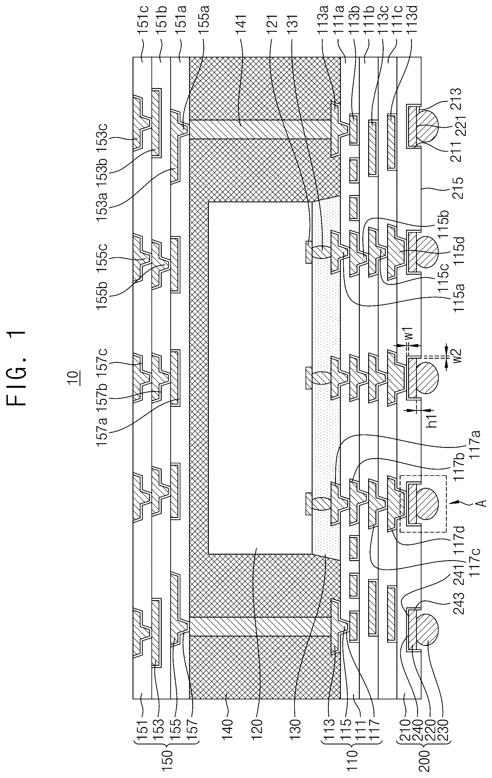 Patent US12581978 Figure 1 – Semiconductor package including under bump metallization pad